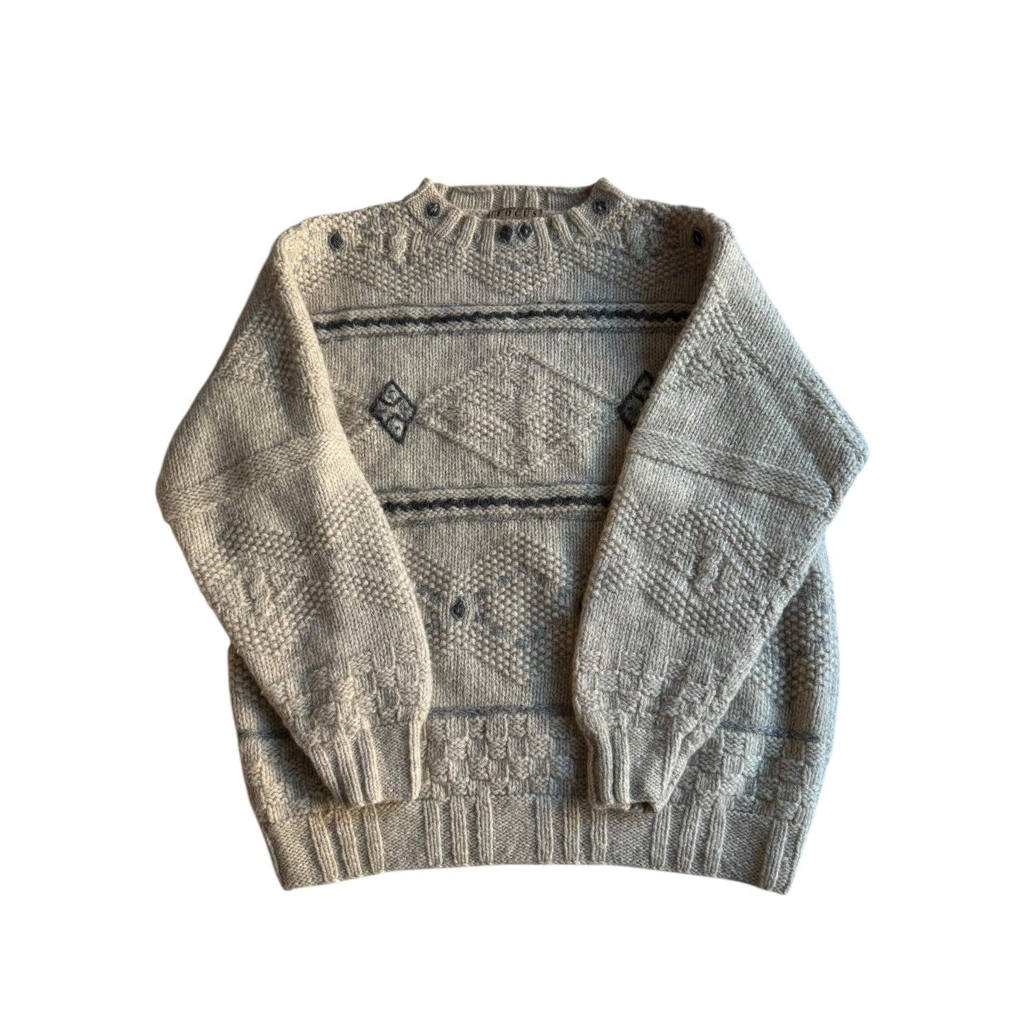 🧶 Pulover Vintage Alb Natural Chunky / Structurat (Mărime aproximativă L - Bărbați) - anbracaminte