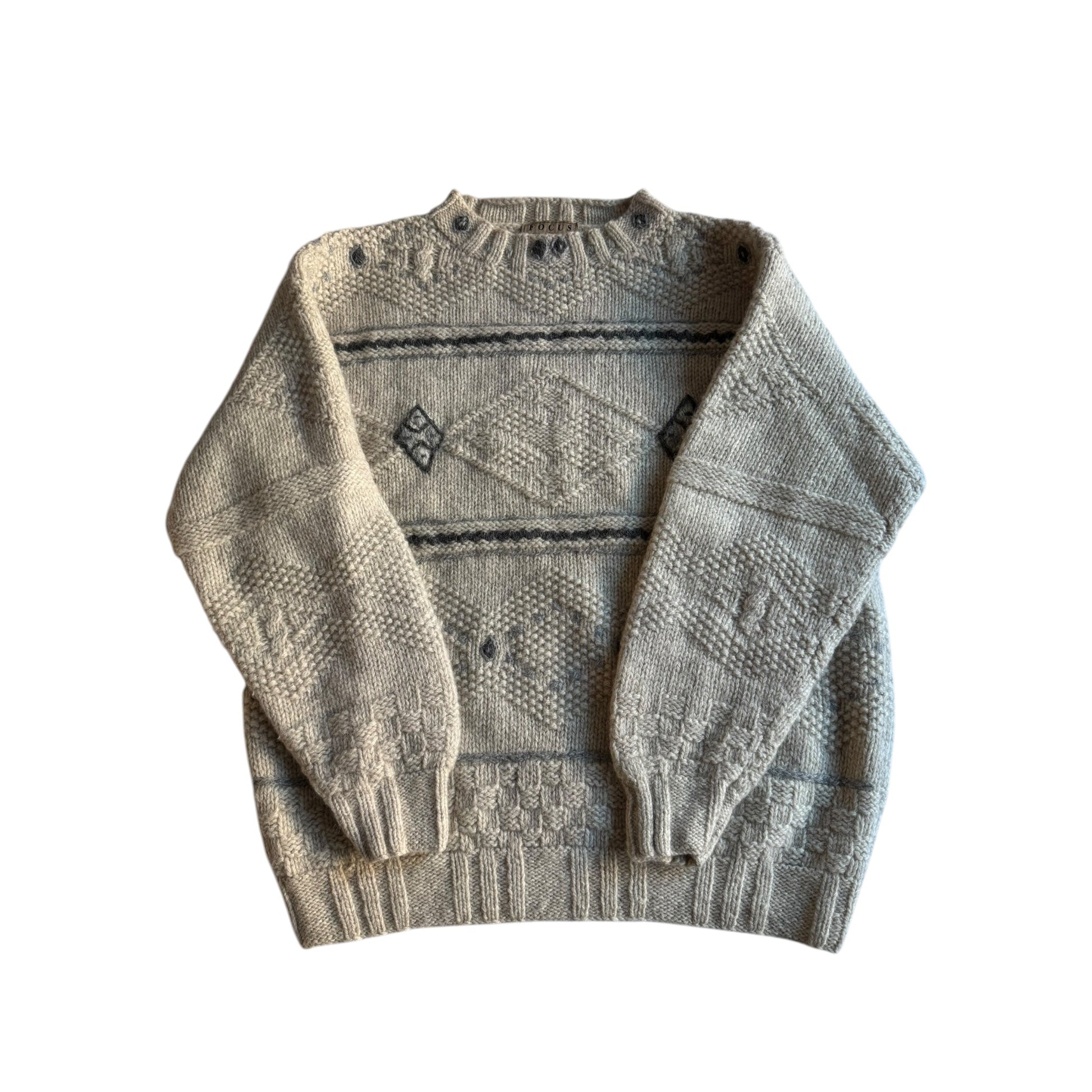 🧶 Pulover Vintage Alb Natural Chunky / Structurat (Mărime aproximativă L - Bărbați) - anbracaminte