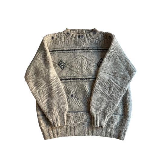 🧶 Pulover Vintage Alb Natural Chunky / Structurat (Mărime aproximativă L - Bărbați) - anbracaminte