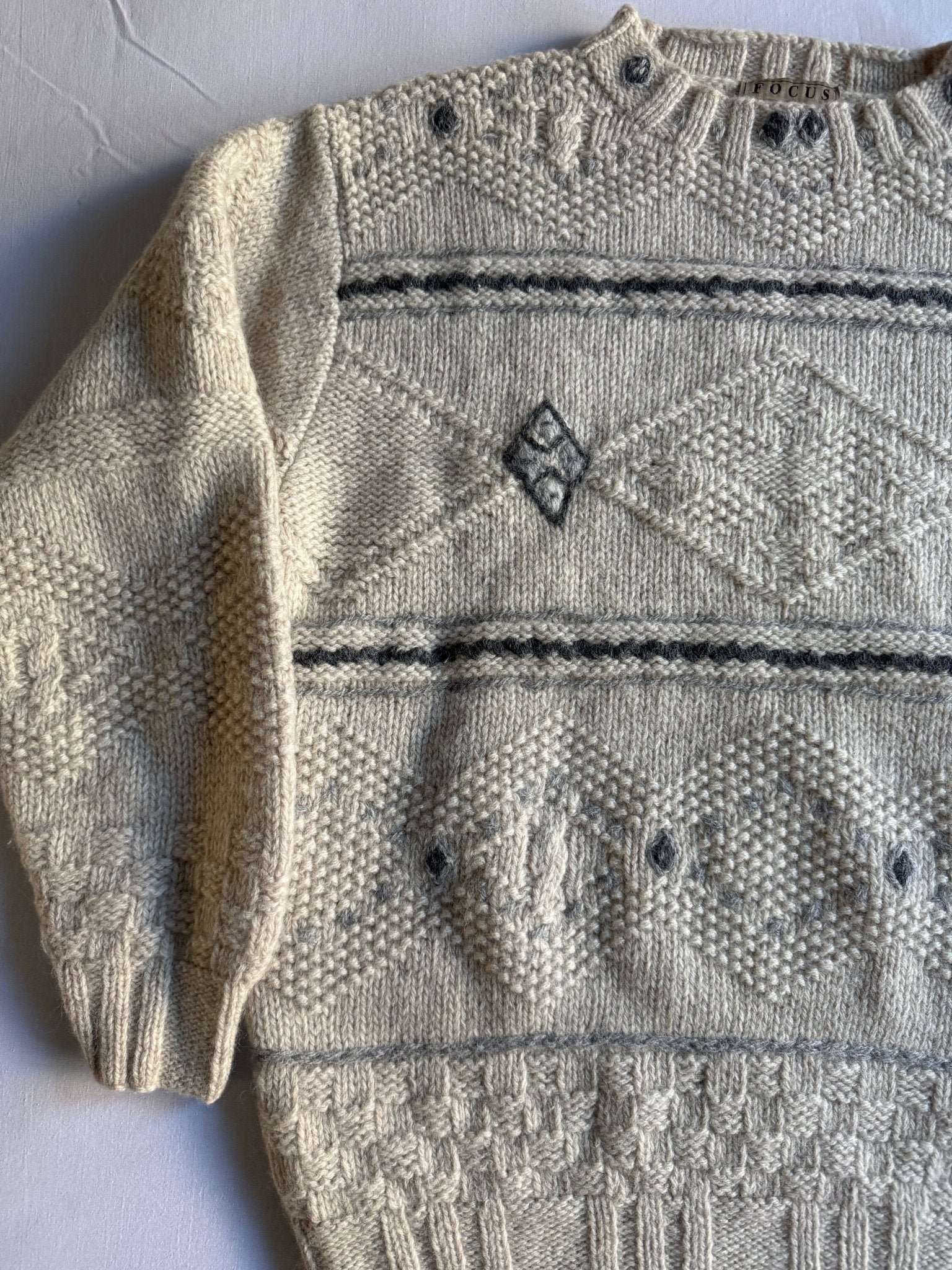🧶 Pulover Vintage Alb Natural Chunky / Structurat (Mărime aproximativă L - Bărbați) - anbracaminte