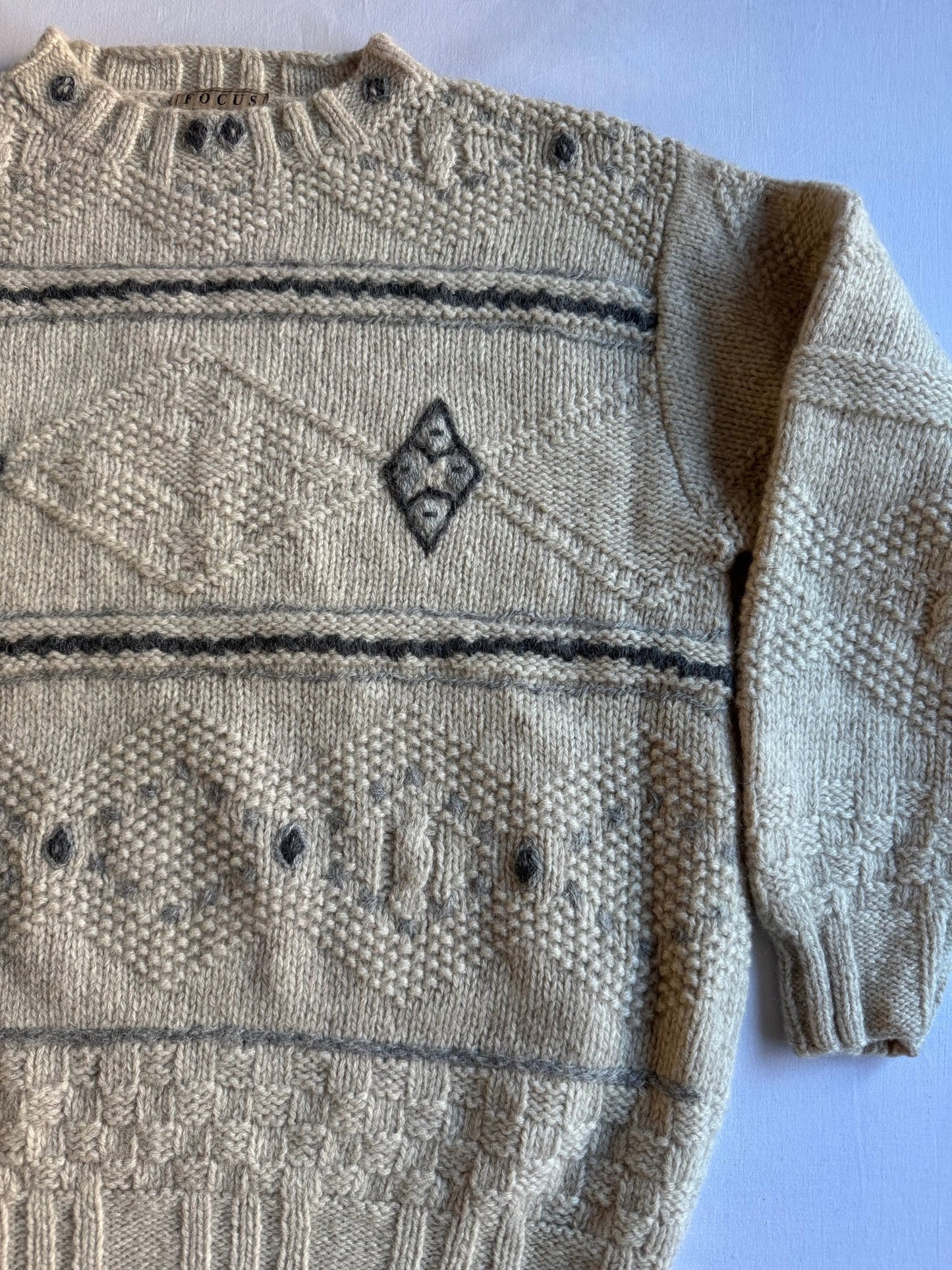 🧶 Pulover Vintage Alb Natural Chunky / Structurat (Mărime aproximativă L - Bărbați) - anbracaminte