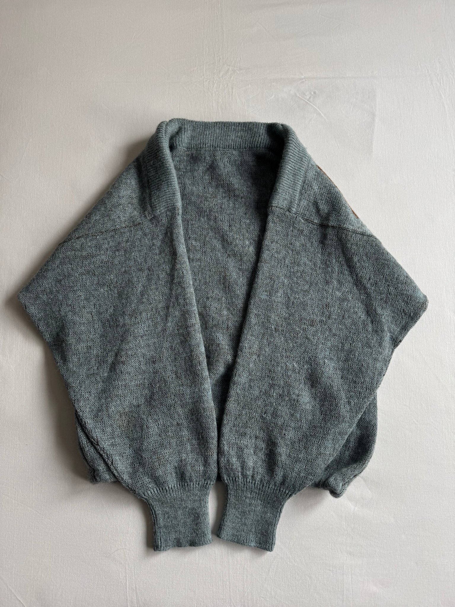 🧶 Pulover Vintage Albastru cu Model Grafic Cropped – Oversized / Unifit - anbracaminte