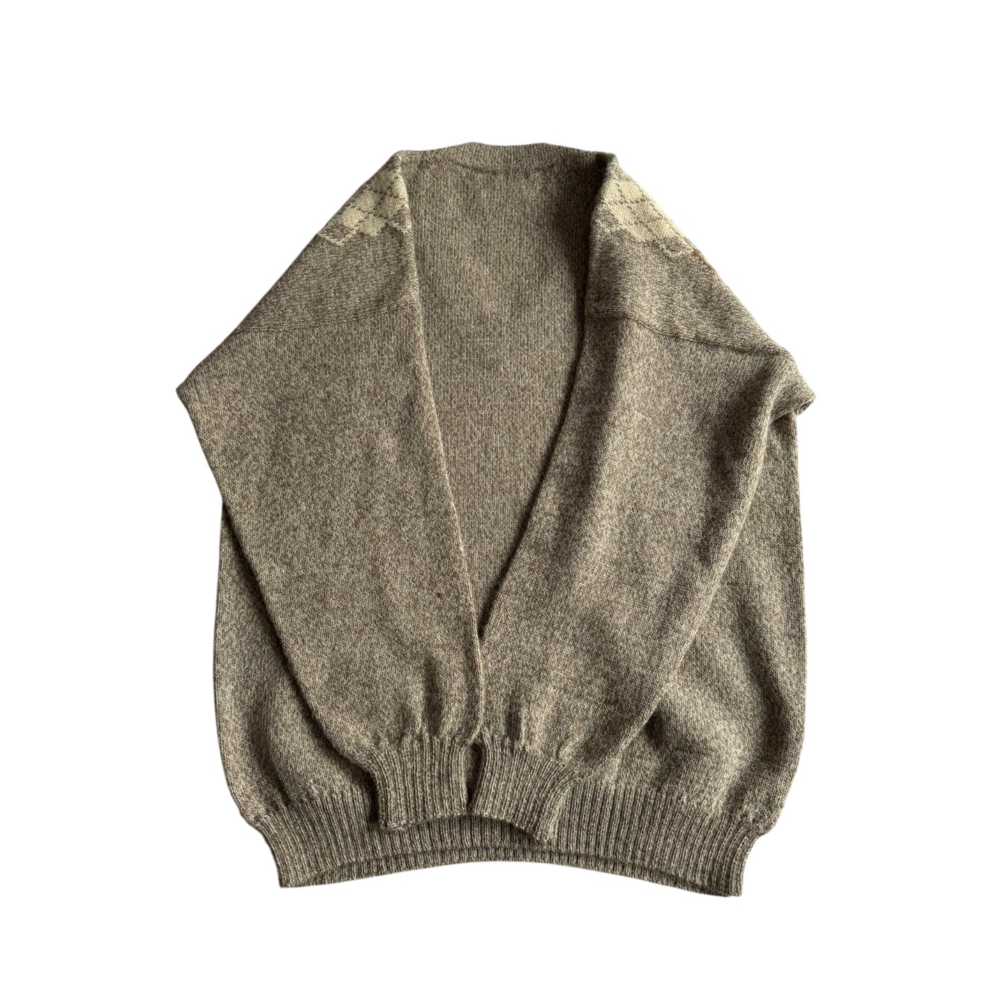 🧶 Pulover Vintage Bărbați Alpaca cu Guler în V și Pattern Argyle – XL - anbracaminte