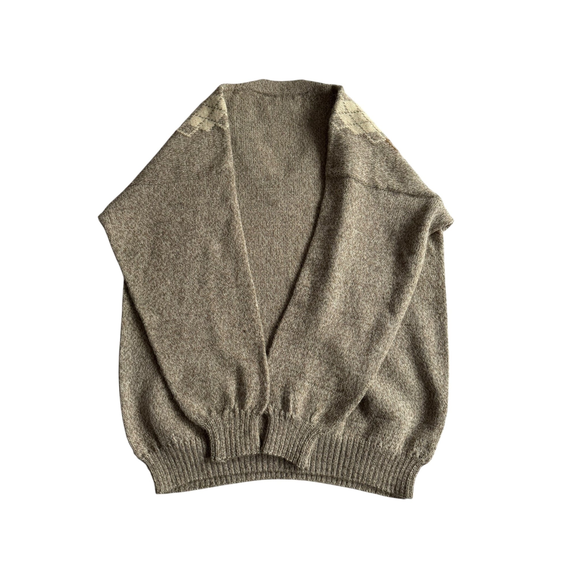 🧶 Pulover Vintage Bărbați Alpaca cu Guler în V și Pattern Argyle – XL - anbracaminte