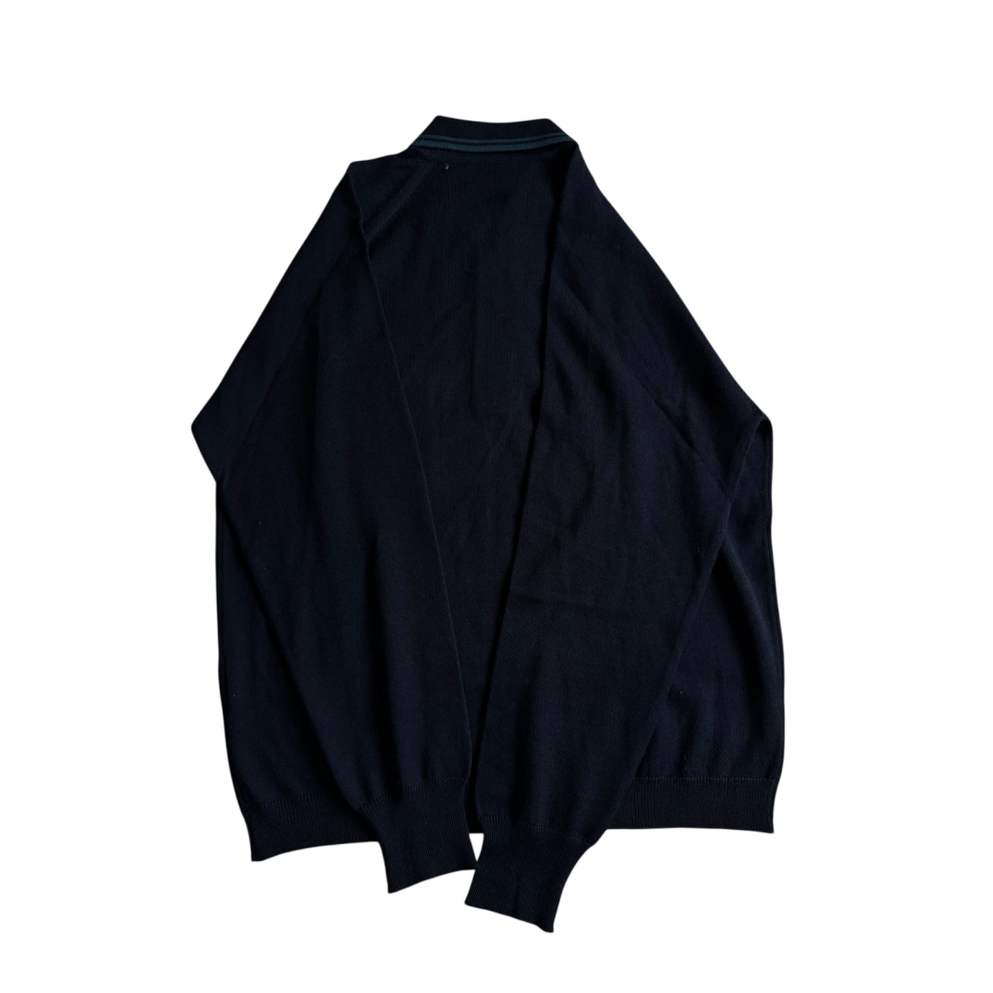 🧶 Pulover Vintage Bărbați Ani ’70 Navy din Merino Extra Fine și Acril cu Guler Polo și Buzunar la Piept – L - anbracaminte