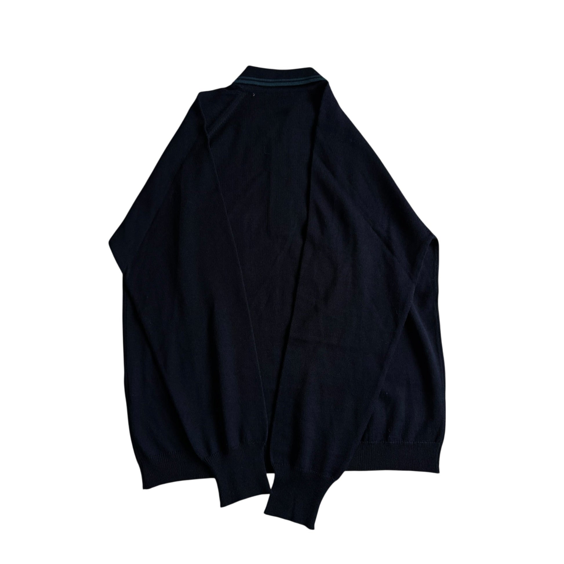 🧶 Pulover Vintage Bărbați Ani ’70 Navy din Merino Extra Fine și Acril cu Guler Polo și Buzunar la Piept – L - anbracaminte