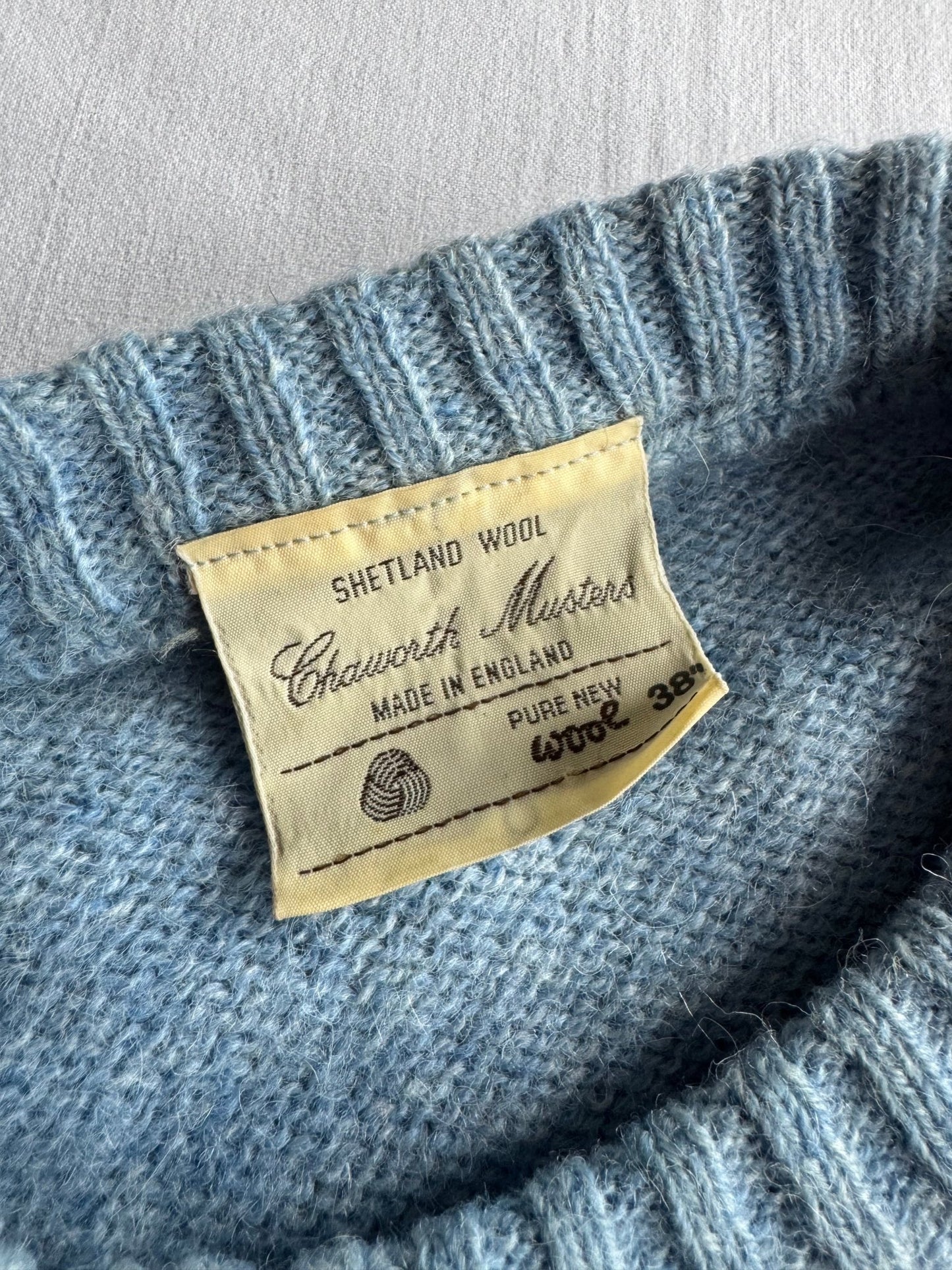 🧶 Pulover Vintage Bărbați Baby Blue Cable Knit din Lână Shetland – M - anbracaminte