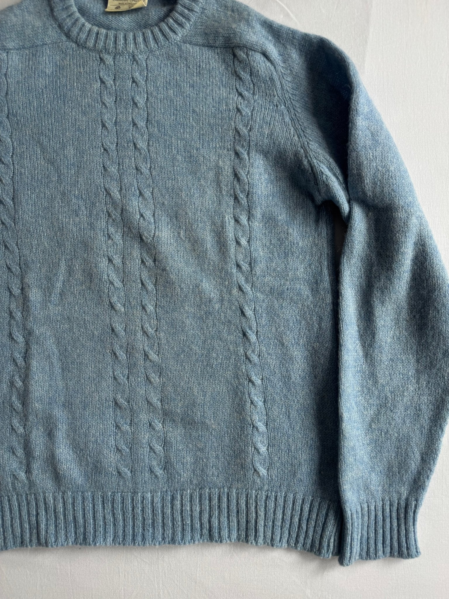 🧶 Pulover Vintage Bărbați Baby Blue Cable Knit din Lână Shetland – M - anbracaminte