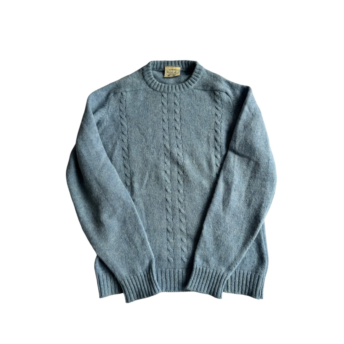 🧶 Pulover Vintage Bărbați Baby Blue Cable Knit din Lână Shetland – M - anbracaminte