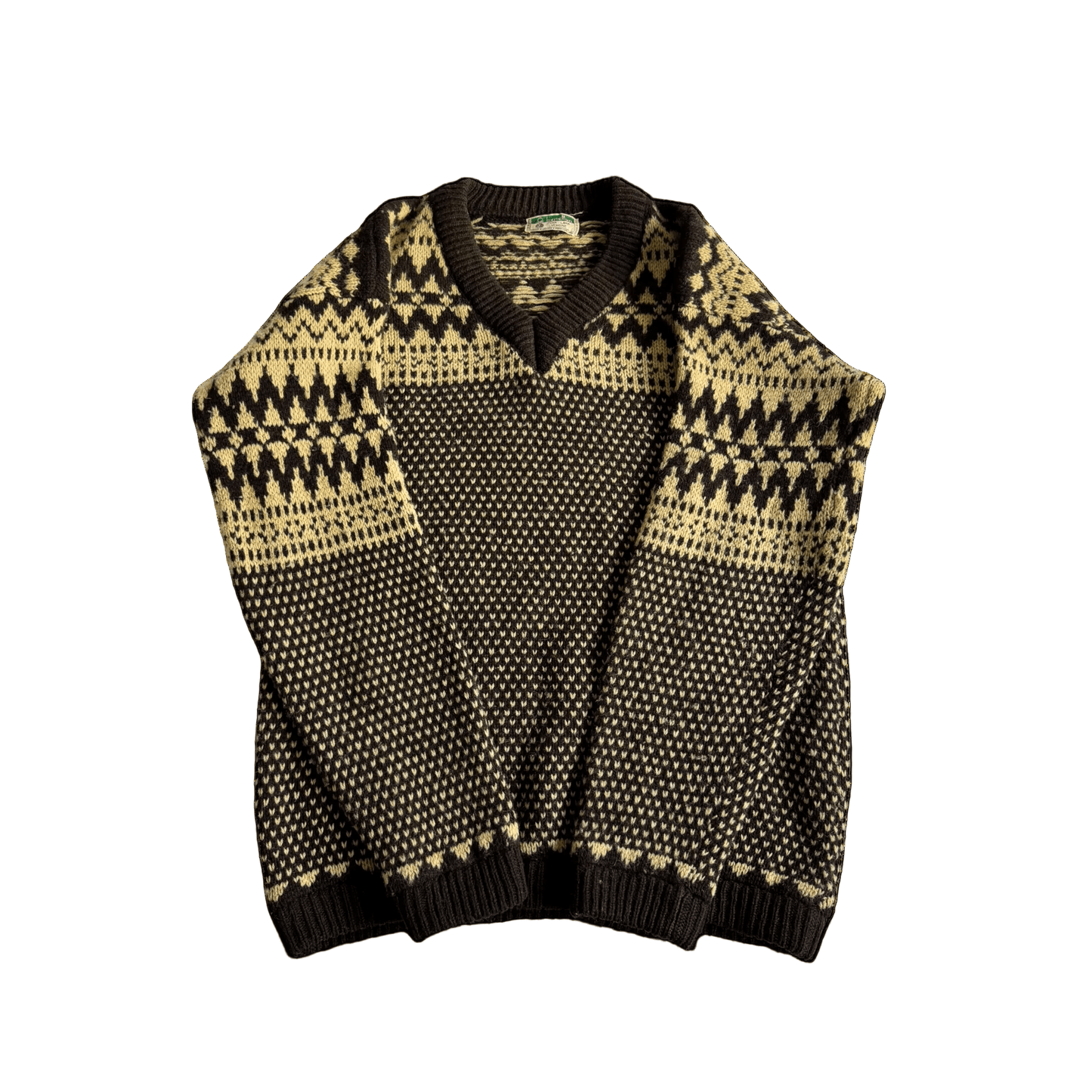 🧶 Pulover Vintage Bărbați Benetton Anii ’80 cu Decolteu în V și Model Etnic – L - anbracaminte