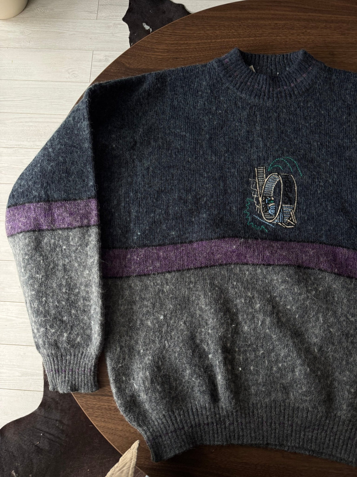 Pulover Vintage Bărbați | Broderie Grafică Boxy | L (54) - anbracaminte