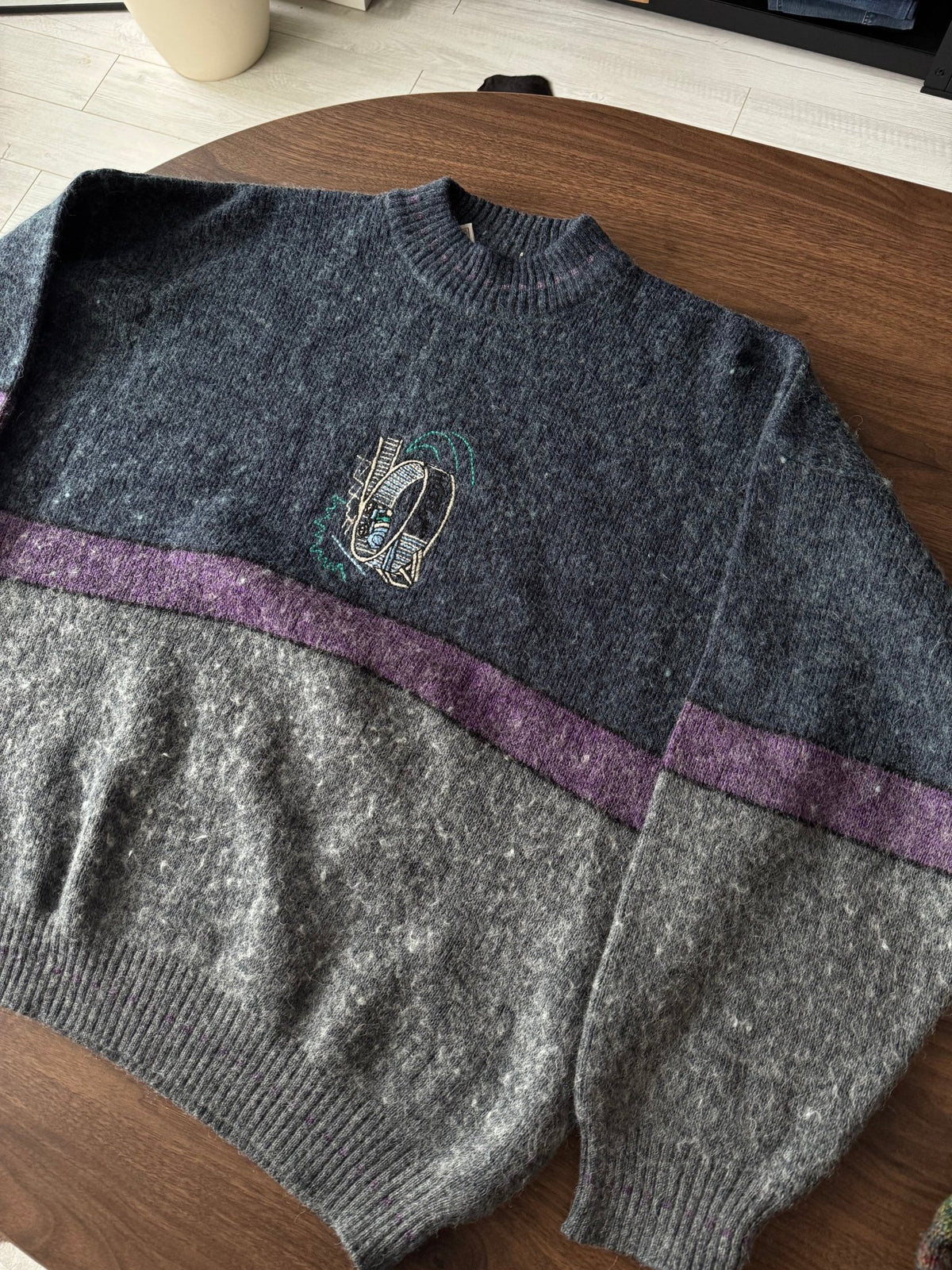 Pulover Vintage Bărbați | Broderie Grafică Boxy | L (54) - anbracaminte
