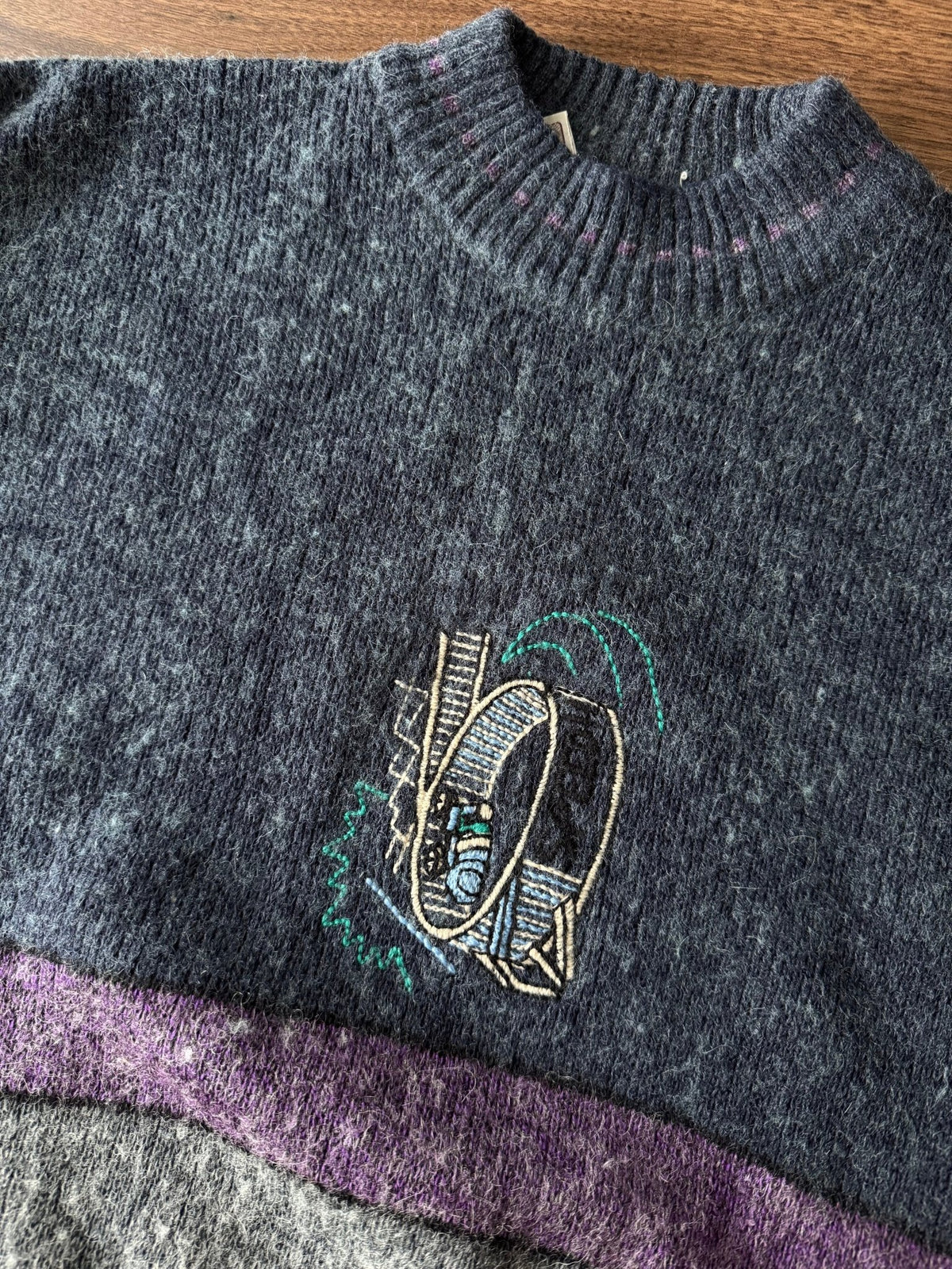 Pulover Vintage Bărbați | Broderie Grafică Boxy | L (54) - anbracaminte