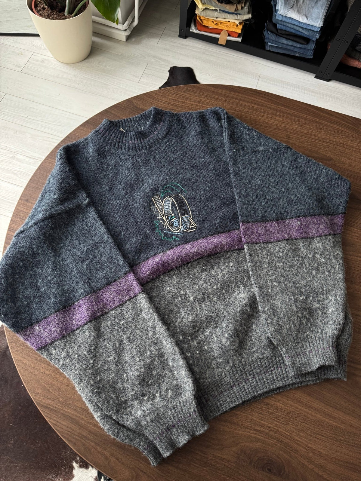 Pulover Vintage Bărbați | Broderie Grafică Boxy | L (54) - anbracaminte