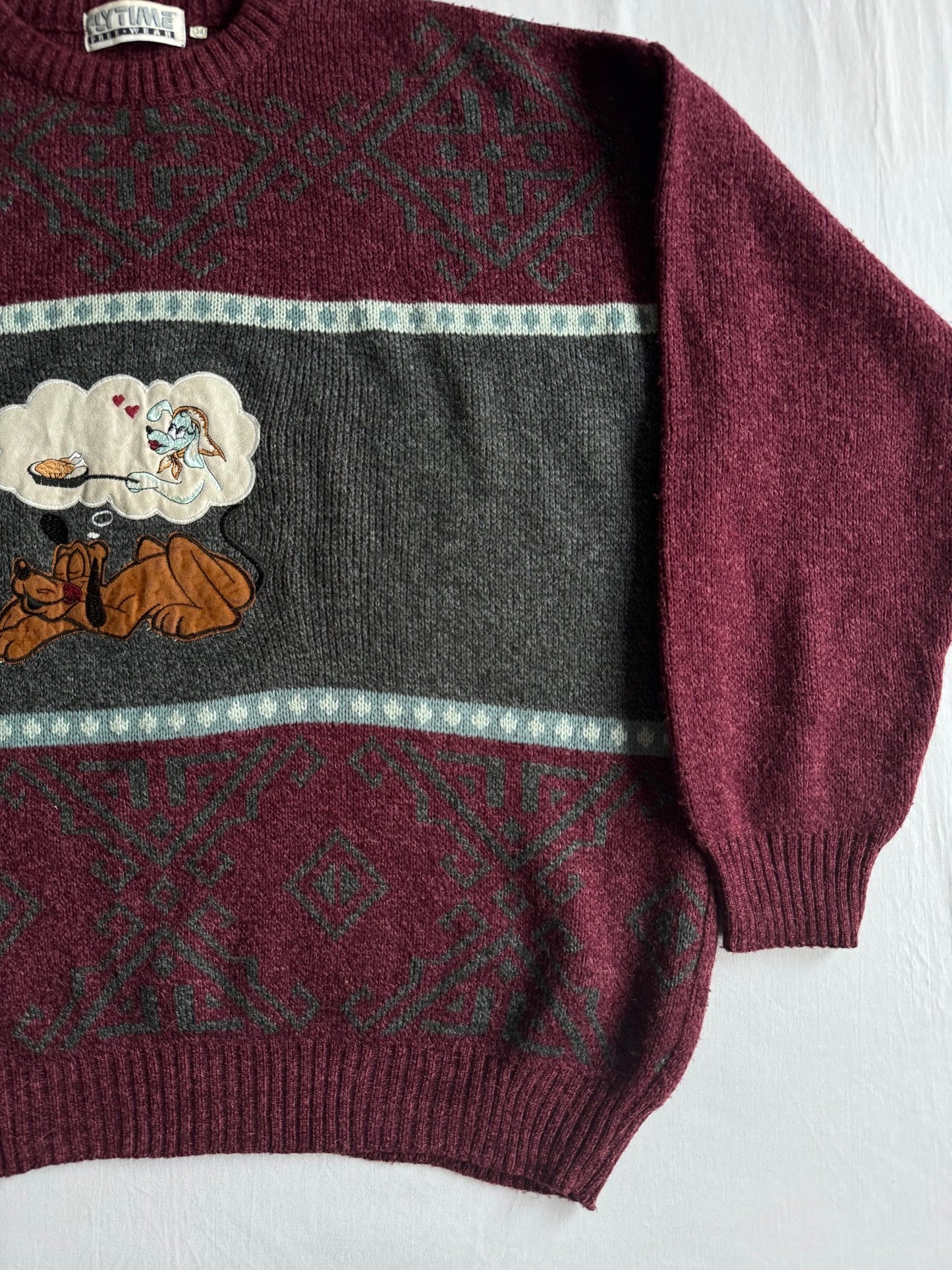 🧶 Pulover Vintage Bărbați Burgundy cu Broderie Câine – XL - anbracaminte