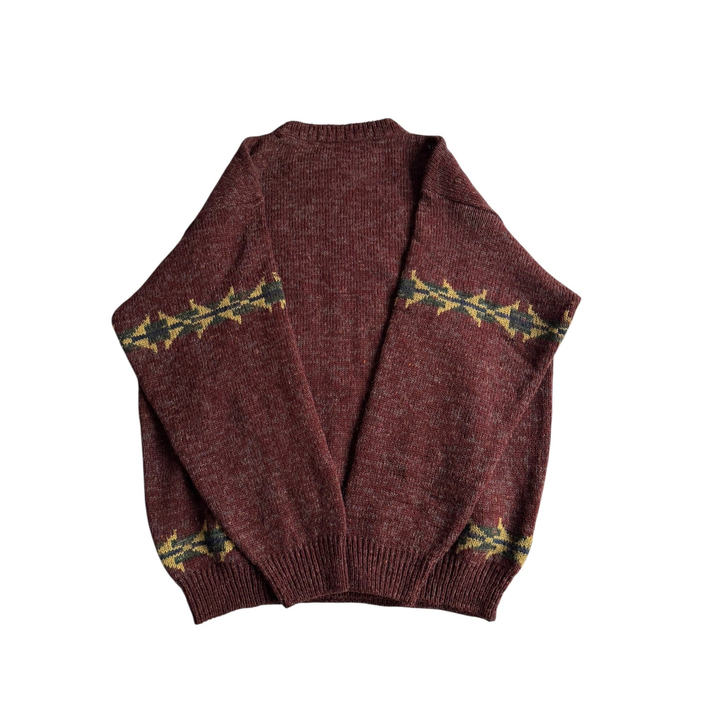 🧶 Pulover Vintage Bărbați Burgundy cu Model Etnic din Lână, Alpaca și Acril – 48 (M) - anbracaminte