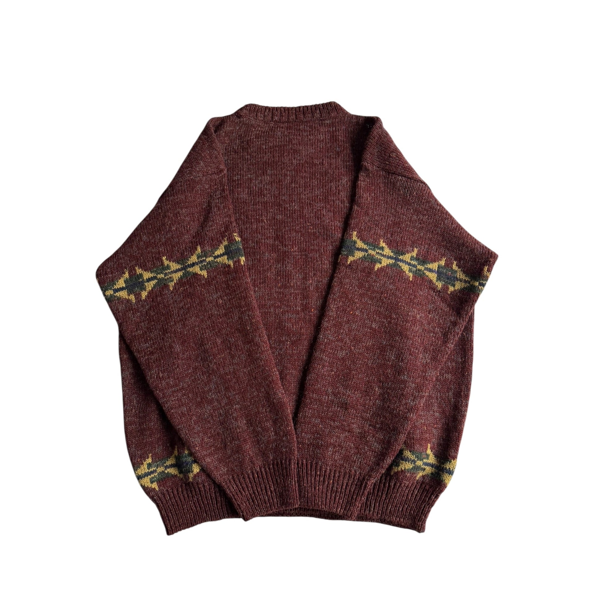 🧶 Pulover Vintage Bărbați Burgundy cu Model Etnic din Lână, Alpaca și Acril – 48 (M) - anbracaminte
