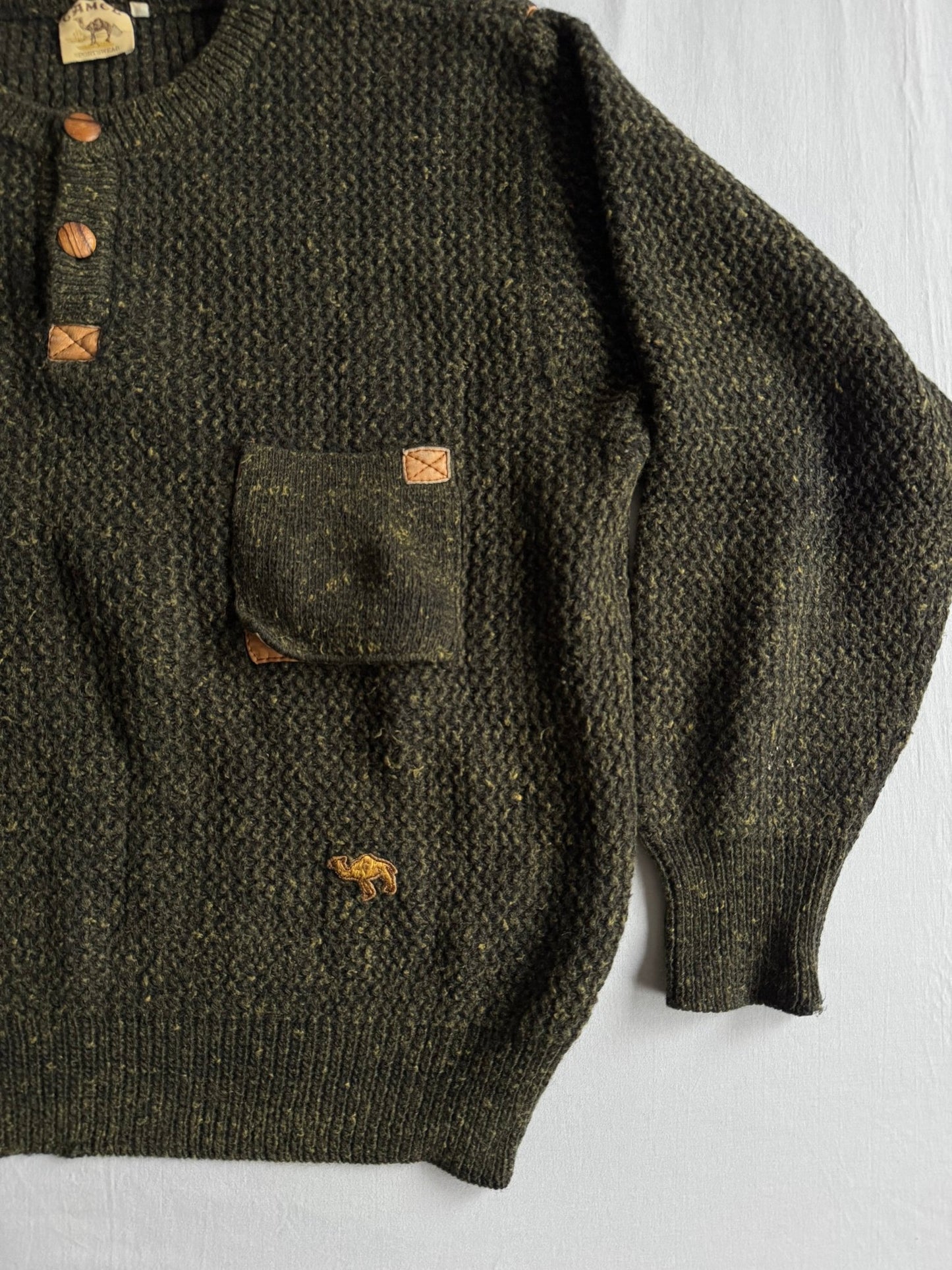 🐪 🧶 Pulover Vintage Bărbați Camel / Verde Închis din Lână – L - anbracaminte