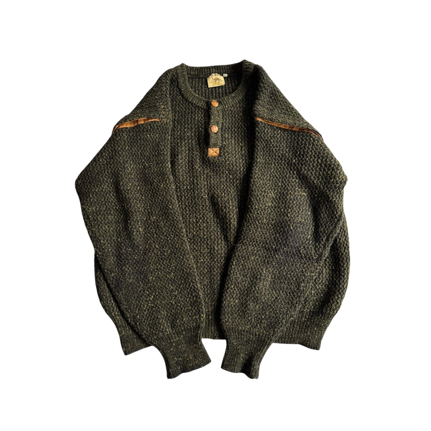 🐪 🧶 Pulover Vintage Bărbați Camel / Verde Închis din Lână – L - anbracaminte