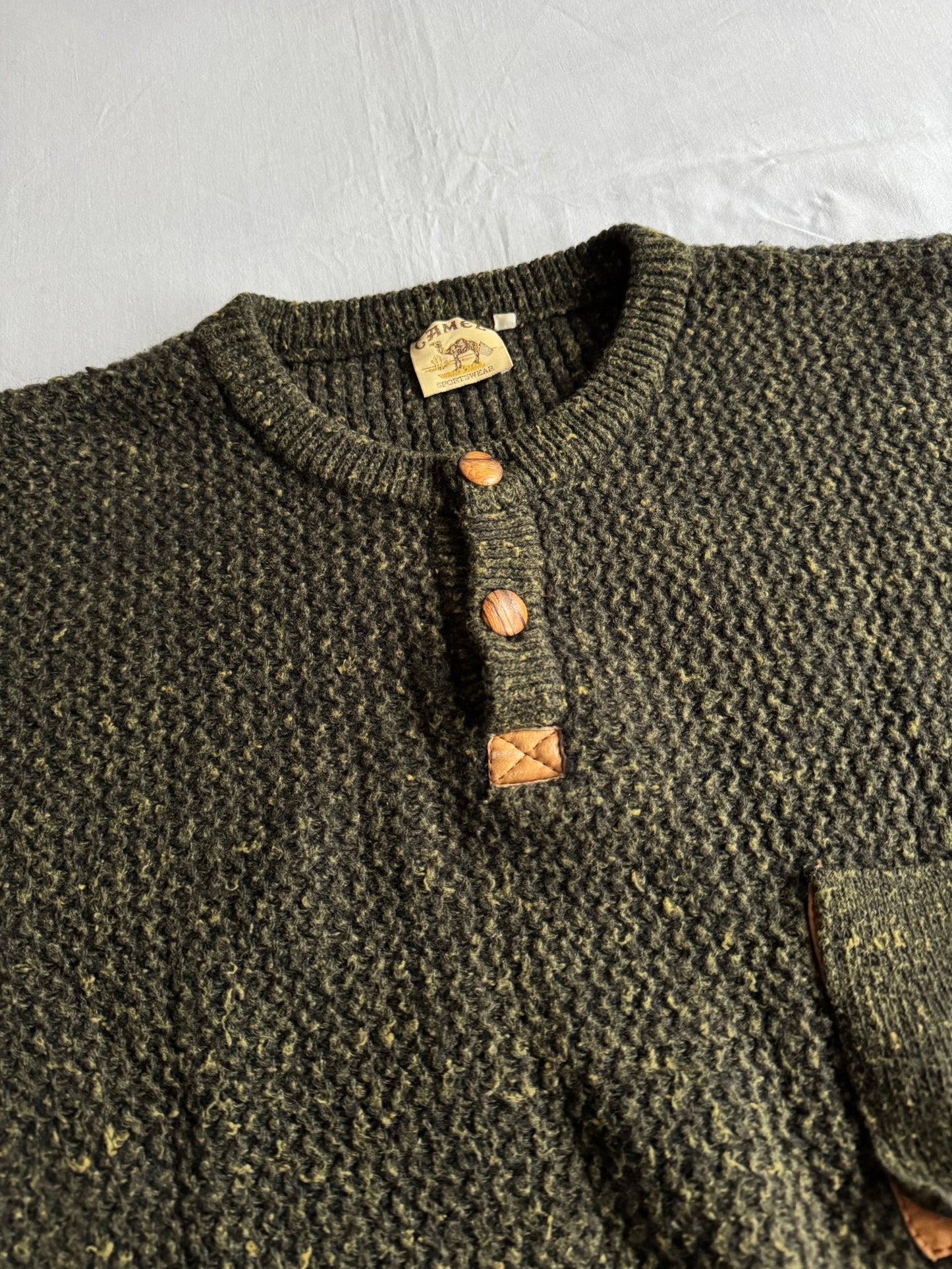 🐪 🧶 Pulover Vintage Bărbați Camel / Verde Închis din Lână – L - anbracaminte