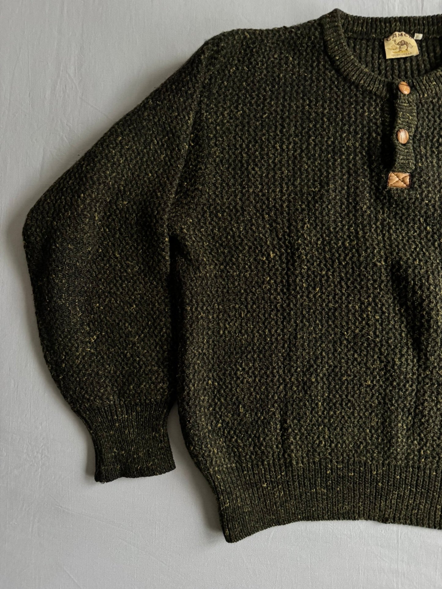 🐪 🧶 Pulover Vintage Bărbați Camel / Verde Închis din Lână – L - anbracaminte
