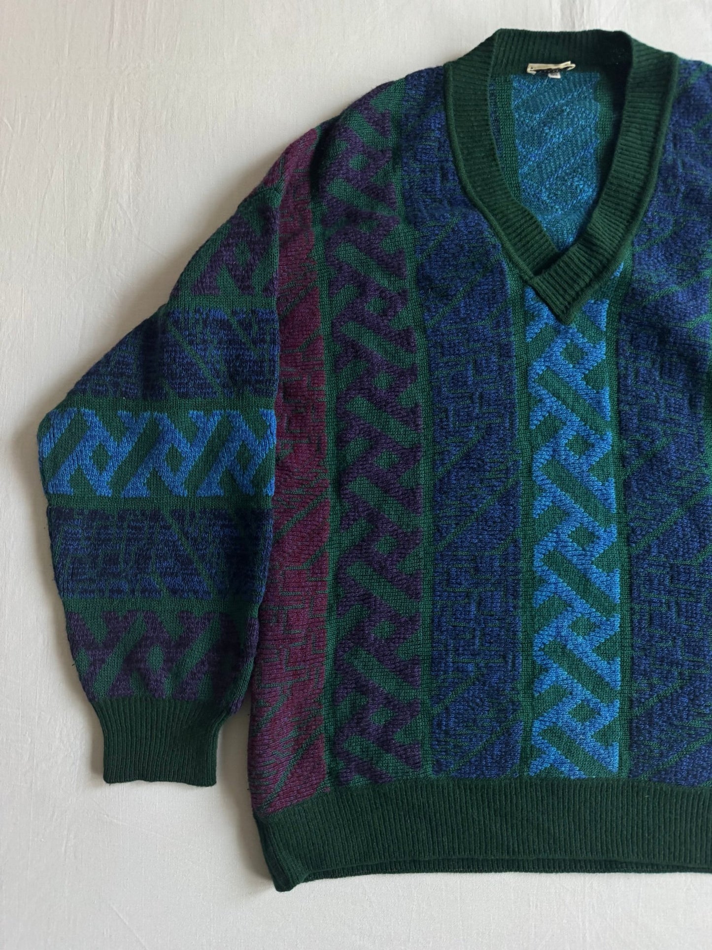 🧶 Pulover Vintage Bărbați cu Model Etnic din Lână – 52 (L oversized / XL) - anbracaminte