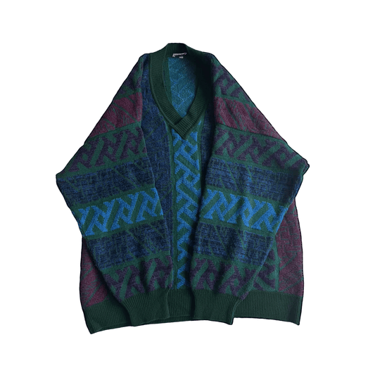 🧶 Pulover Vintage Bărbați cu Model Etnic din Lână – 52 (L oversized / XL) - anbracaminte