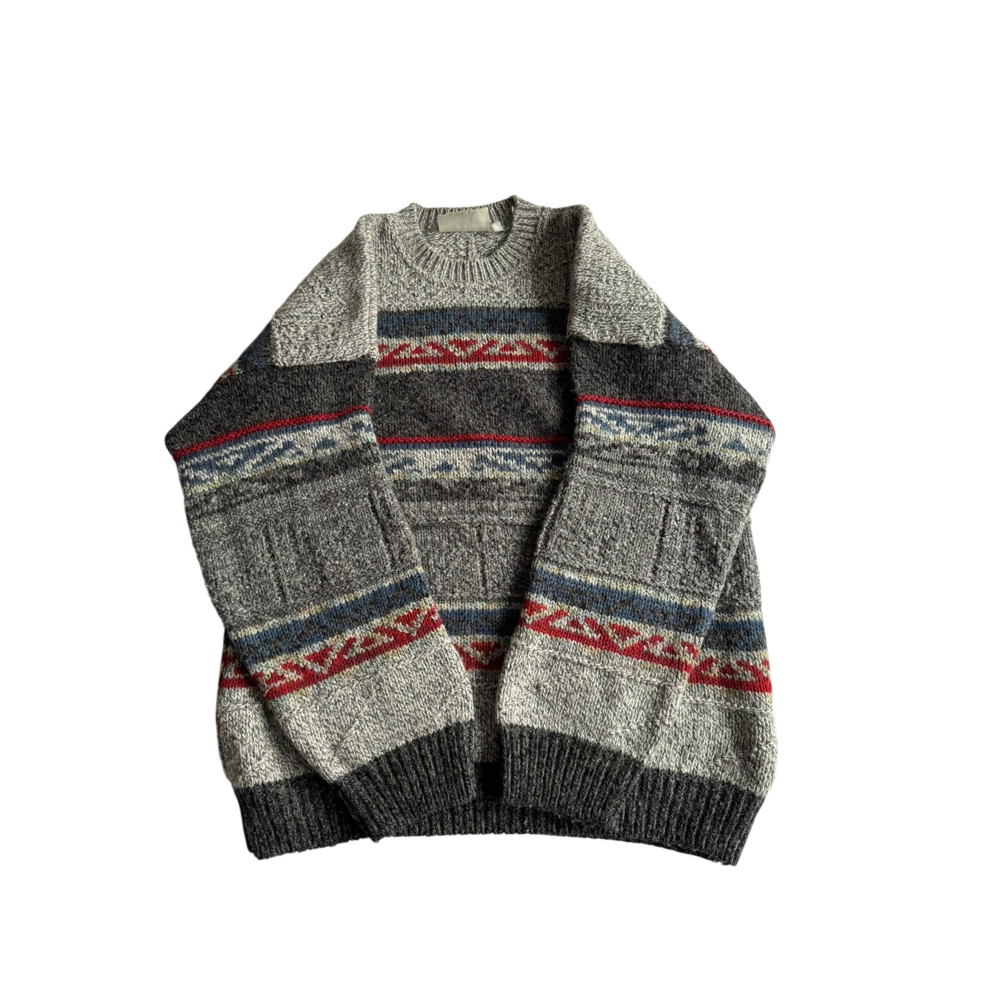 🧶 Pulover Vintage Bărbați cu Model Etnic din Lână, Alpaca și Acril – L - anbracaminte