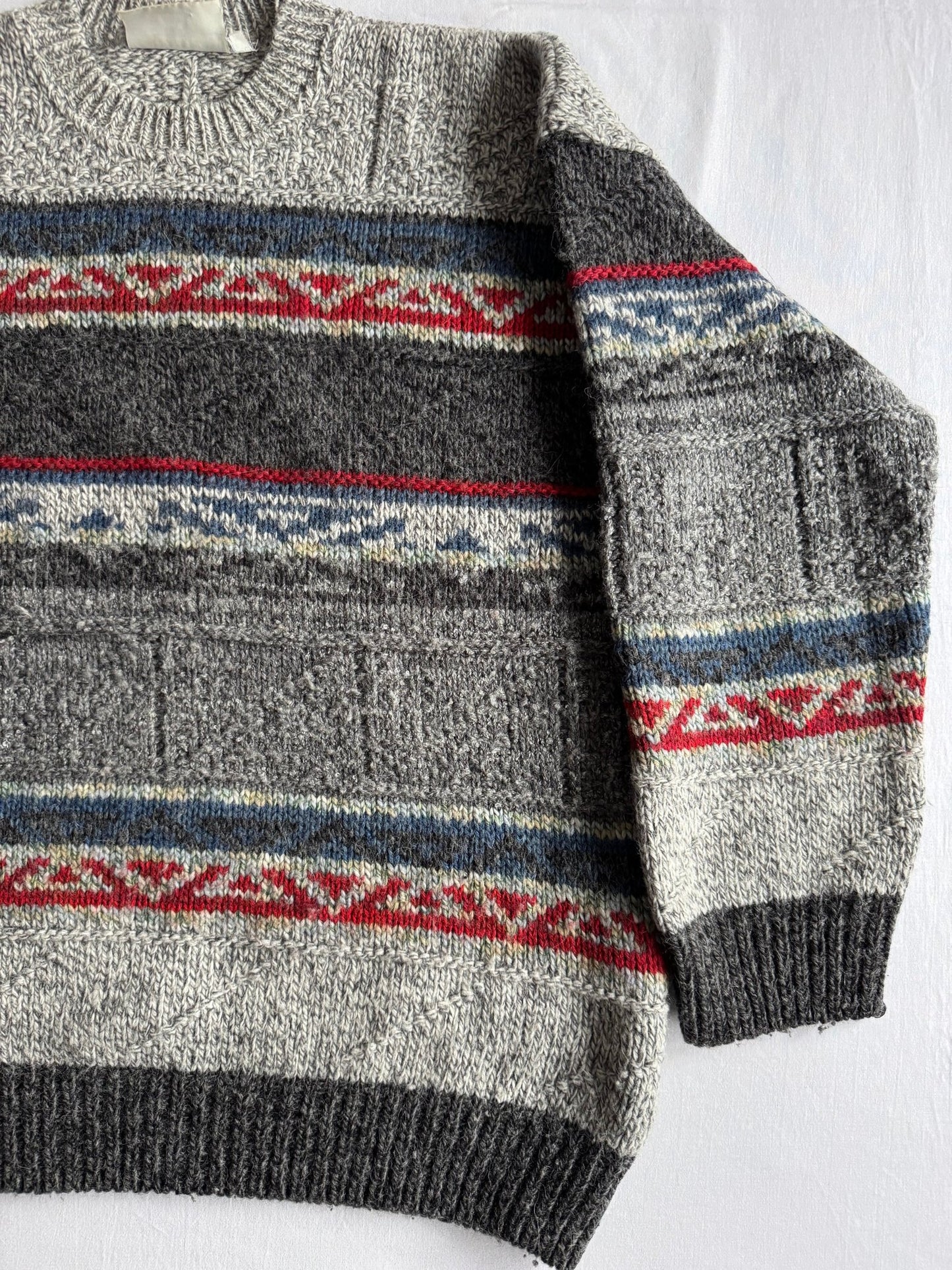 🧶 Pulover Vintage Bărbați cu Model Etnic din Lână, Alpaca și Acril – L - anbracaminte