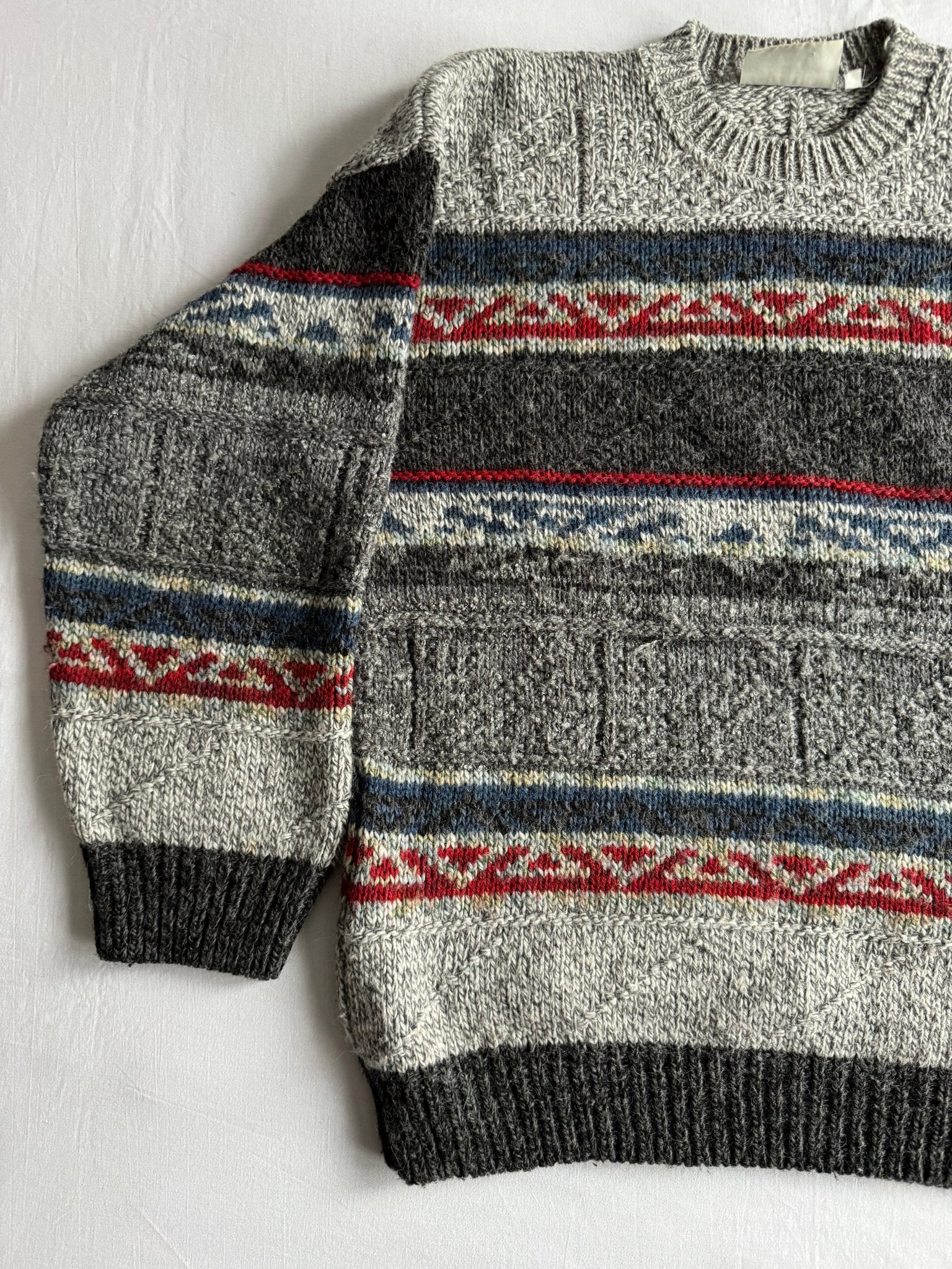 🧶 Pulover Vintage Bărbați cu Model Etnic din Lână, Alpaca și Acril – L - anbracaminte