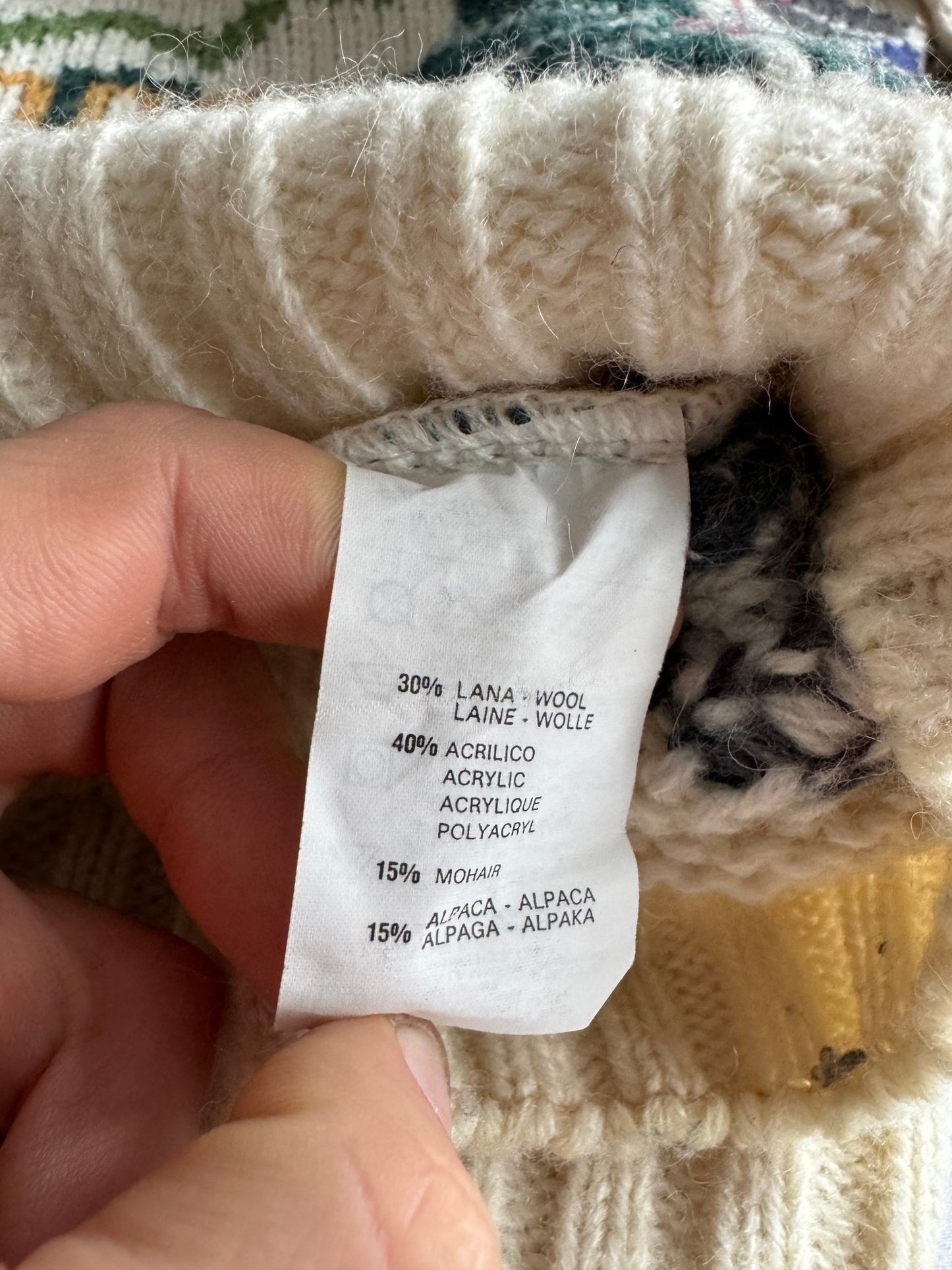🧶 Pulover Vintage Bărbați cu Model Etnic din Lână, Mohair și Alpaca – L (se potrivește XXL) - anbracaminte