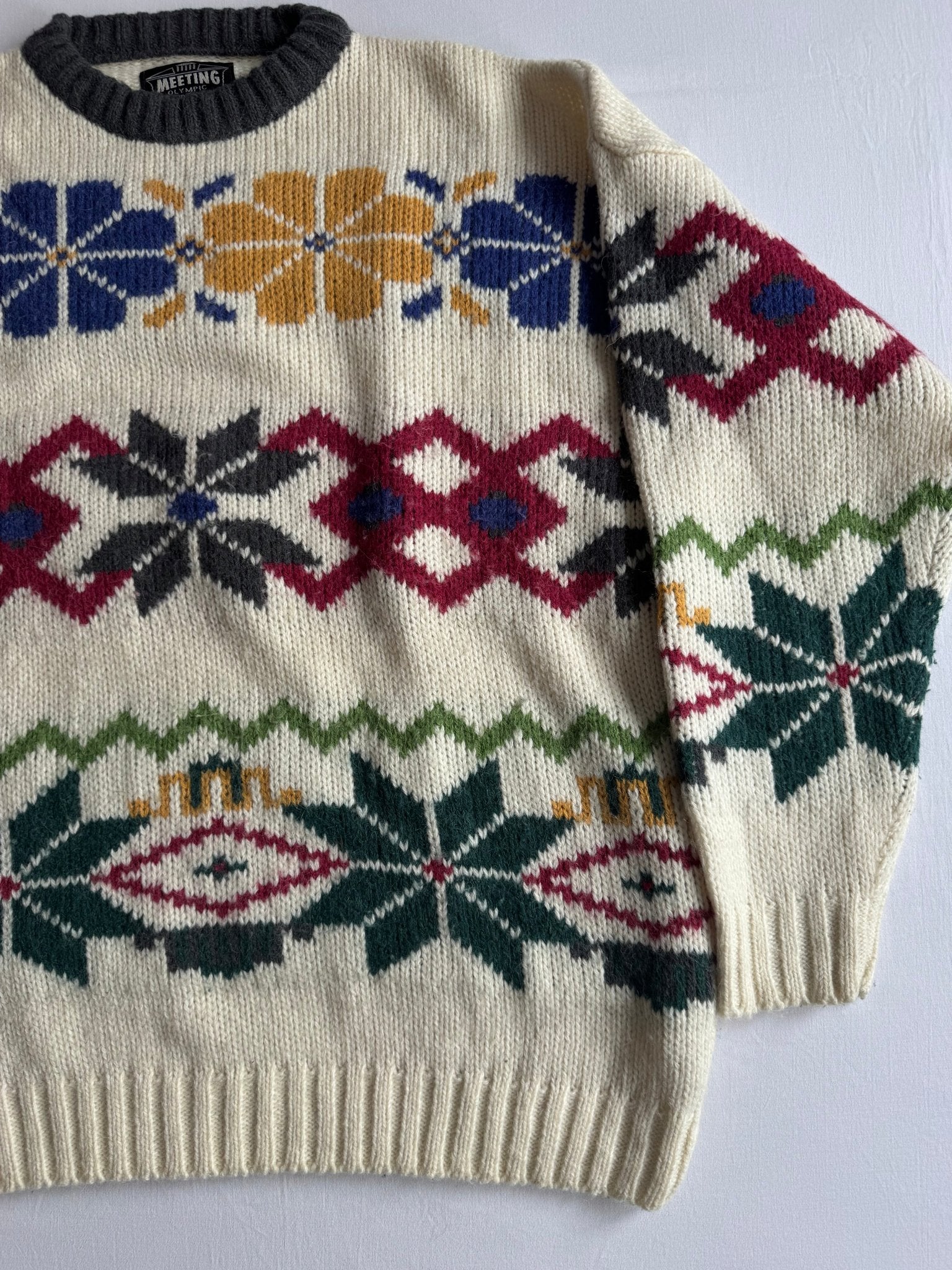 🧶 Pulover Vintage Bărbați cu Model Etnic din Lână, Mohair și Alpaca – L (se potrivește XXL) - anbracaminte