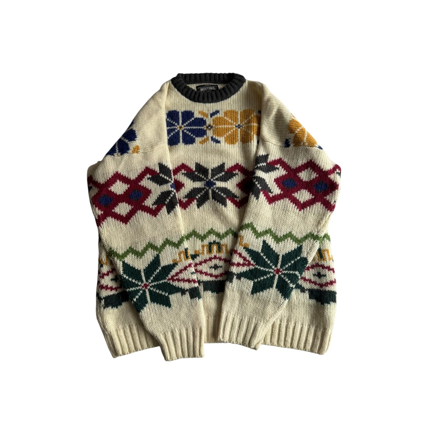 🧶 Pulover Vintage Bărbați cu Model Etnic din Lână, Mohair și Alpaca – L (se potrivește XXL) - anbracaminte