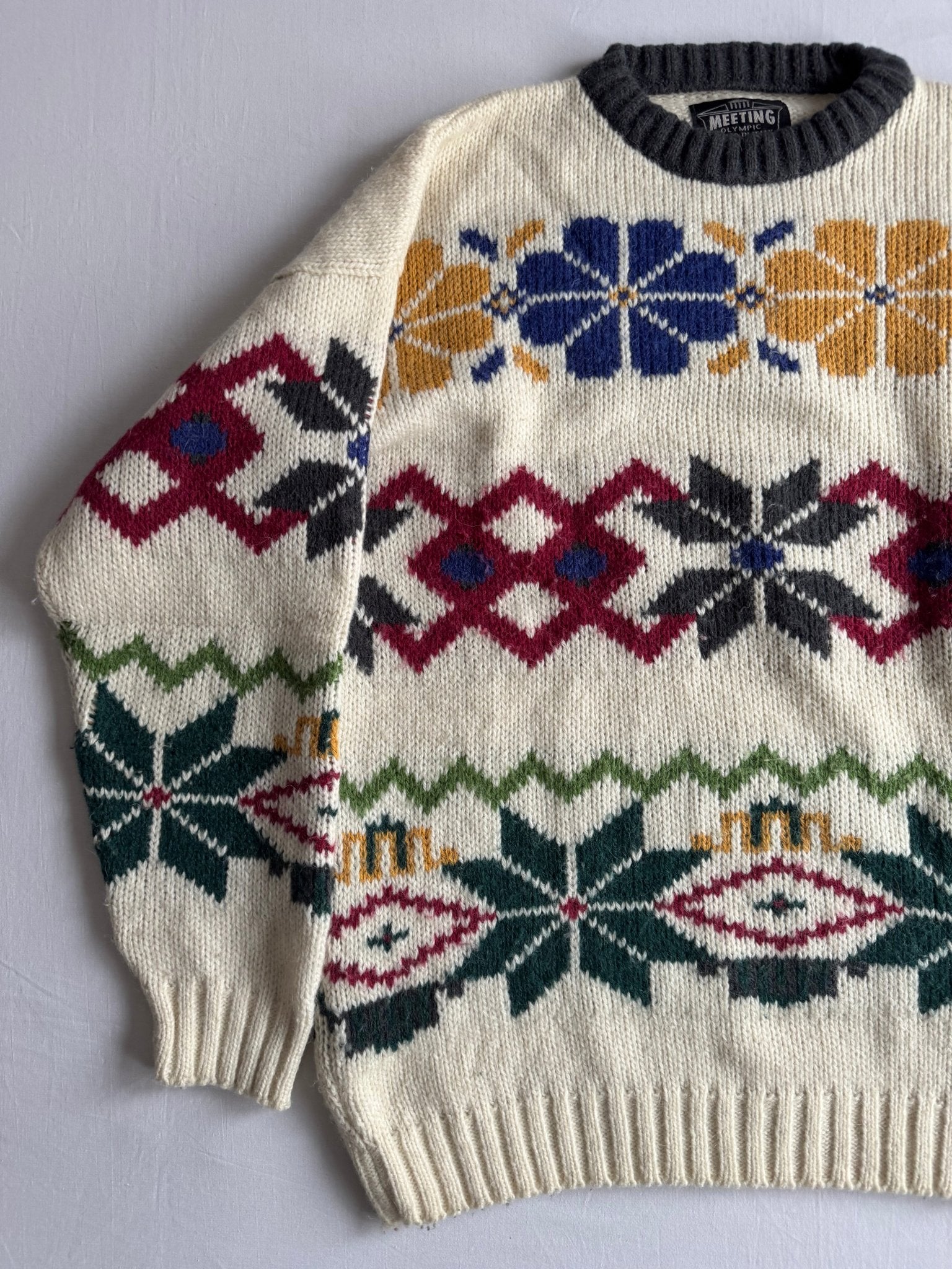 🧶 Pulover Vintage Bărbați cu Model Etnic din Lână, Mohair și Alpaca – L (se potrivește XXL) - anbracaminte