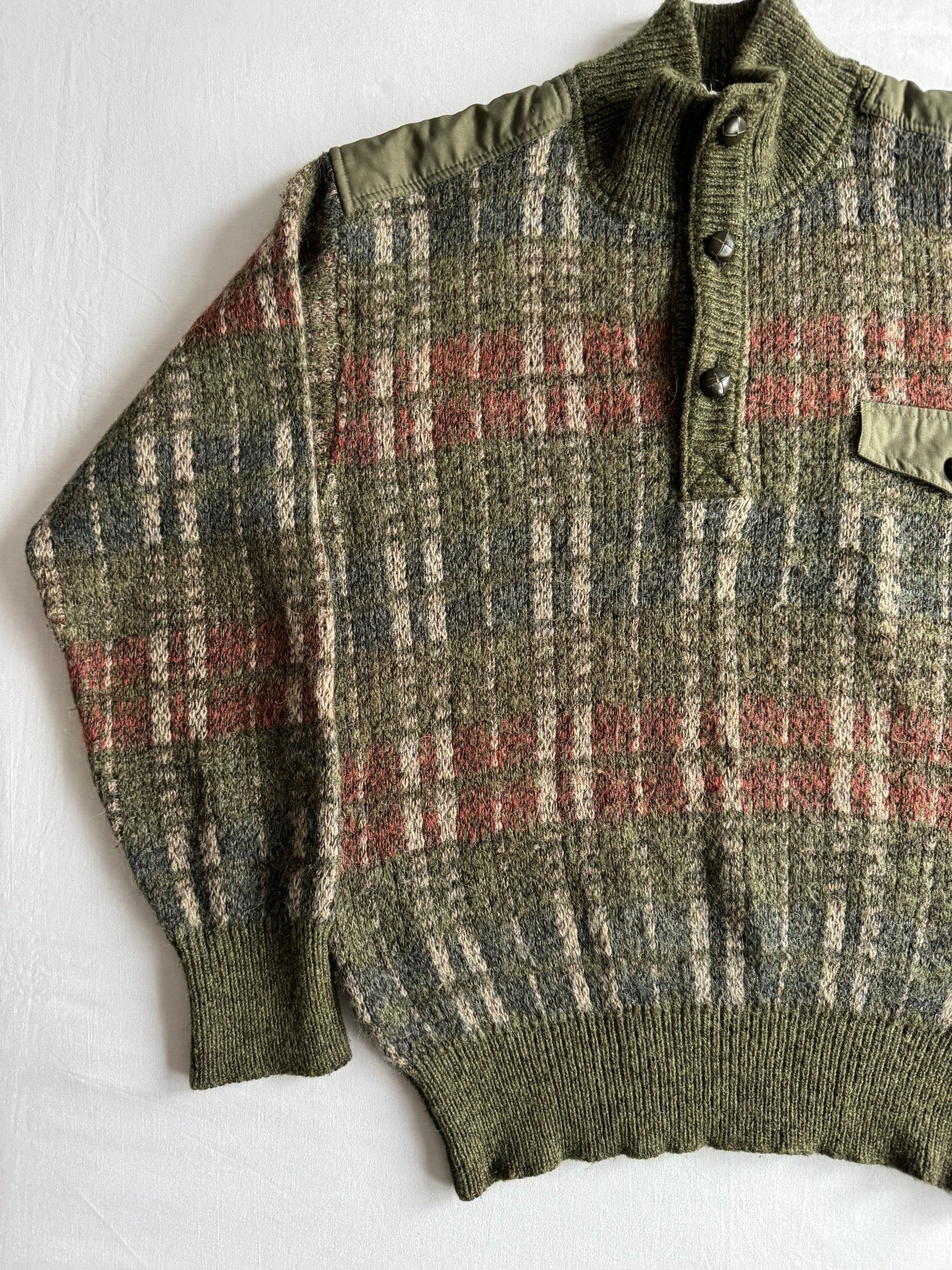 🧶 Pulover Vintage Bărbați din Super Kid Mohair, Lână și Acril cu 3 Nasturi și Buzunar la Piept – L - anbracaminte