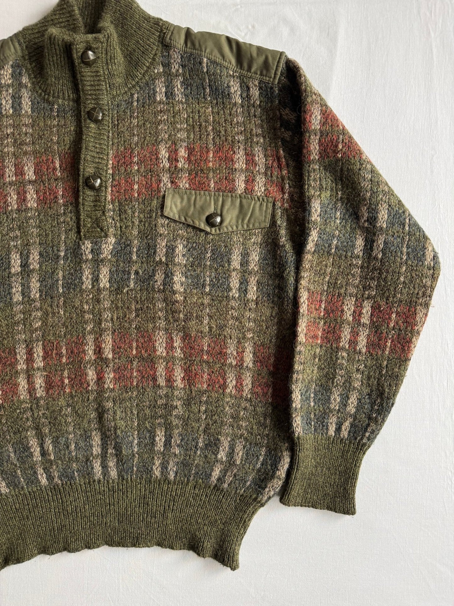 🧶 Pulover Vintage Bărbați din Super Kid Mohair, Lână și Acril cu 3 Nasturi și Buzunar la Piept – L - anbracaminte