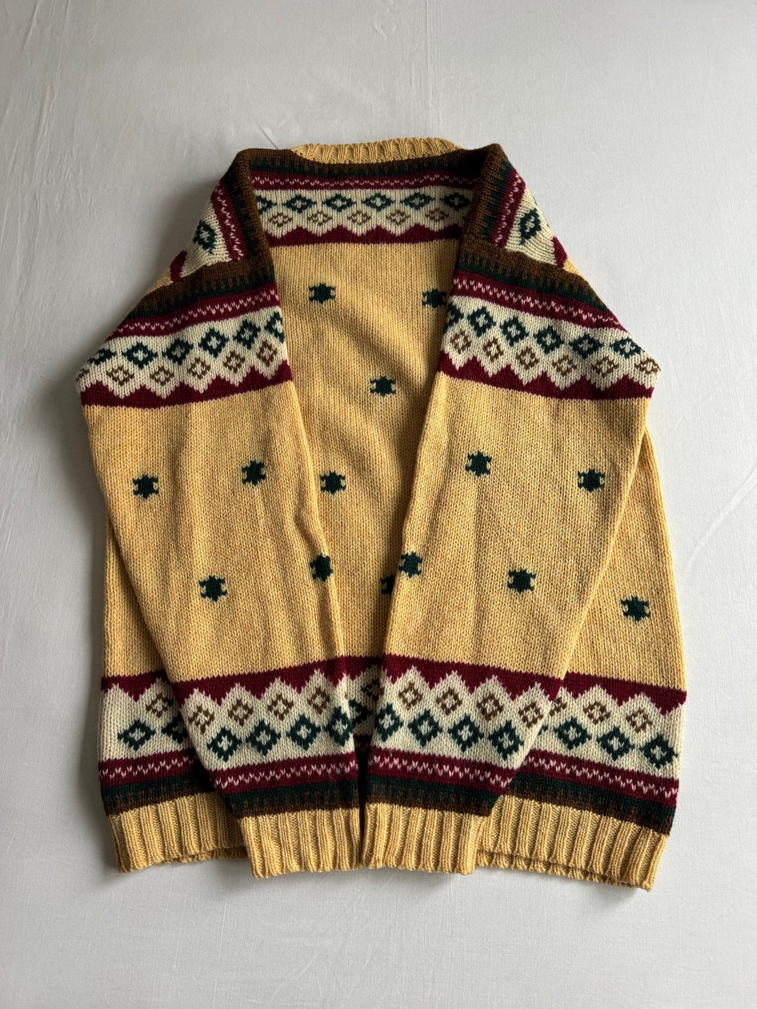 🧶 Pulover Vintage Bărbați Galben cu Model Etnic – L Oversized / XL - anbracaminte