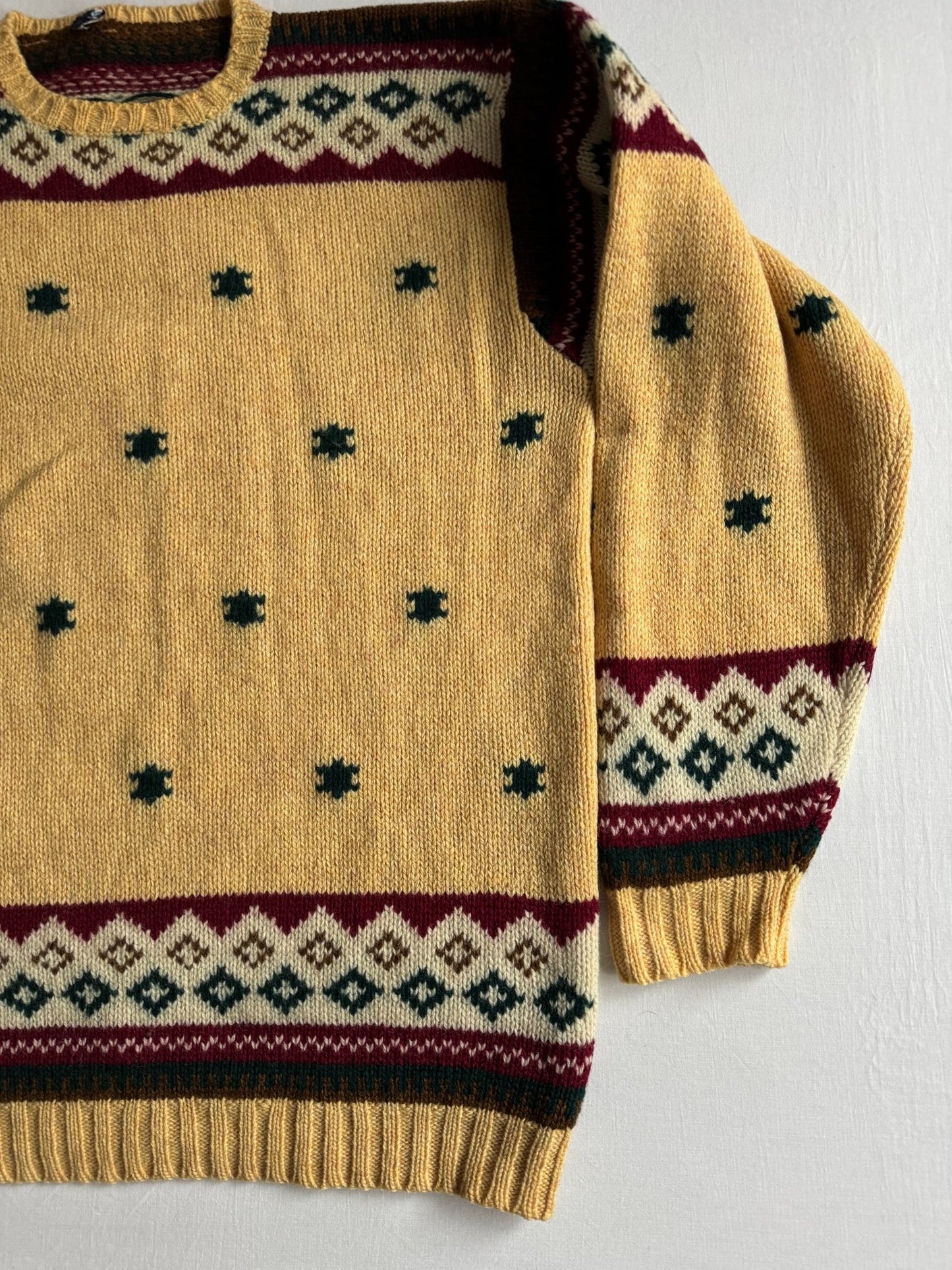 🧶 Pulover Vintage Bărbați Galben cu Model Etnic – L Oversized / XL - anbracaminte