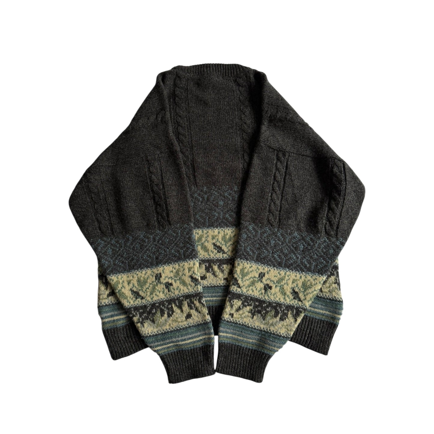 🧶 Pulover Vintage Bărbați Gri Închis Cable Knit cu Model Etnic – 52 (XL) - anbracaminte