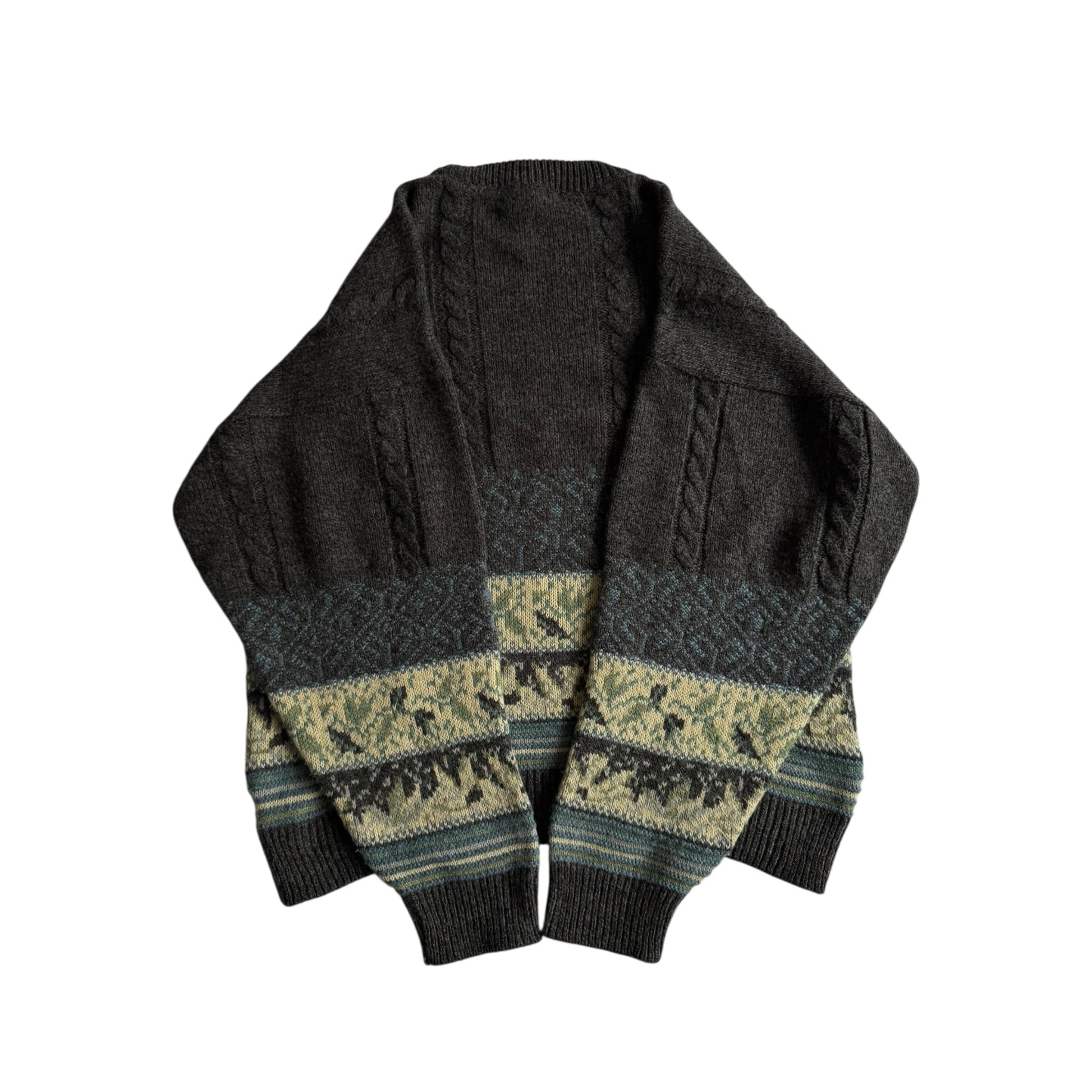 🧶 Pulover Vintage Bărbați Gri Închis Cable Knit cu Model Etnic – 52 (XL) - anbracaminte