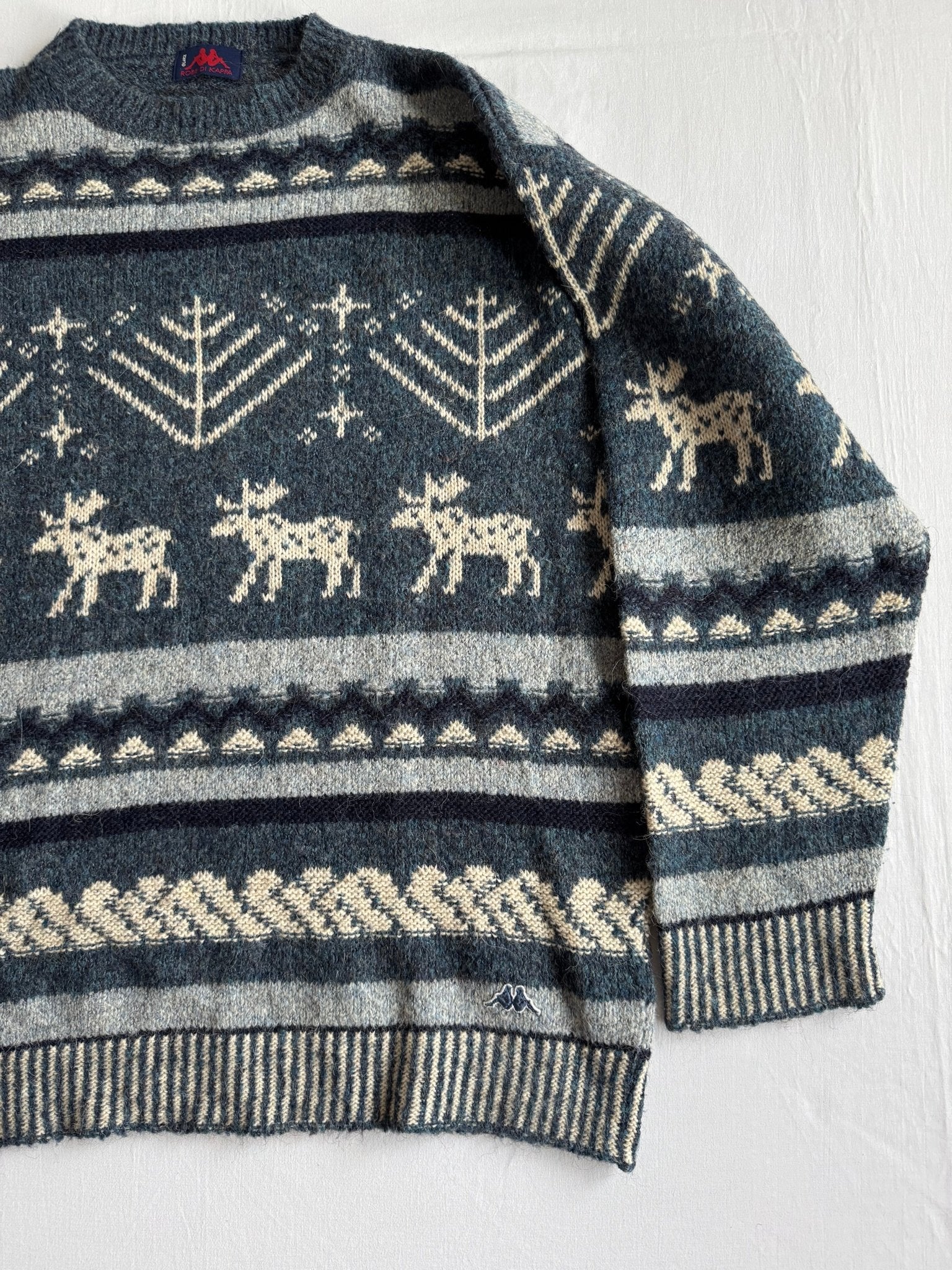 🧶 Pulover Vintage Bărbați Kappa Navy cu Model Etnic din Lână, Alpaca și Acril – L - anbracaminte