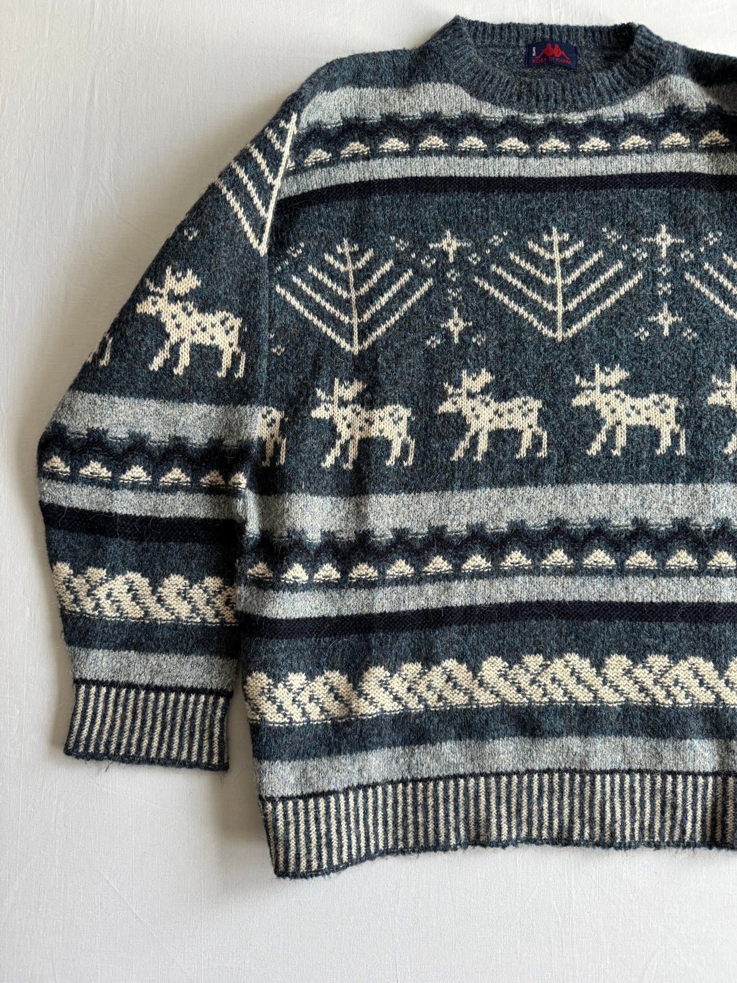 🧶 Pulover Vintage Bărbați Kappa Navy cu Model Etnic din Lână, Alpaca și Acril – L - anbracaminte