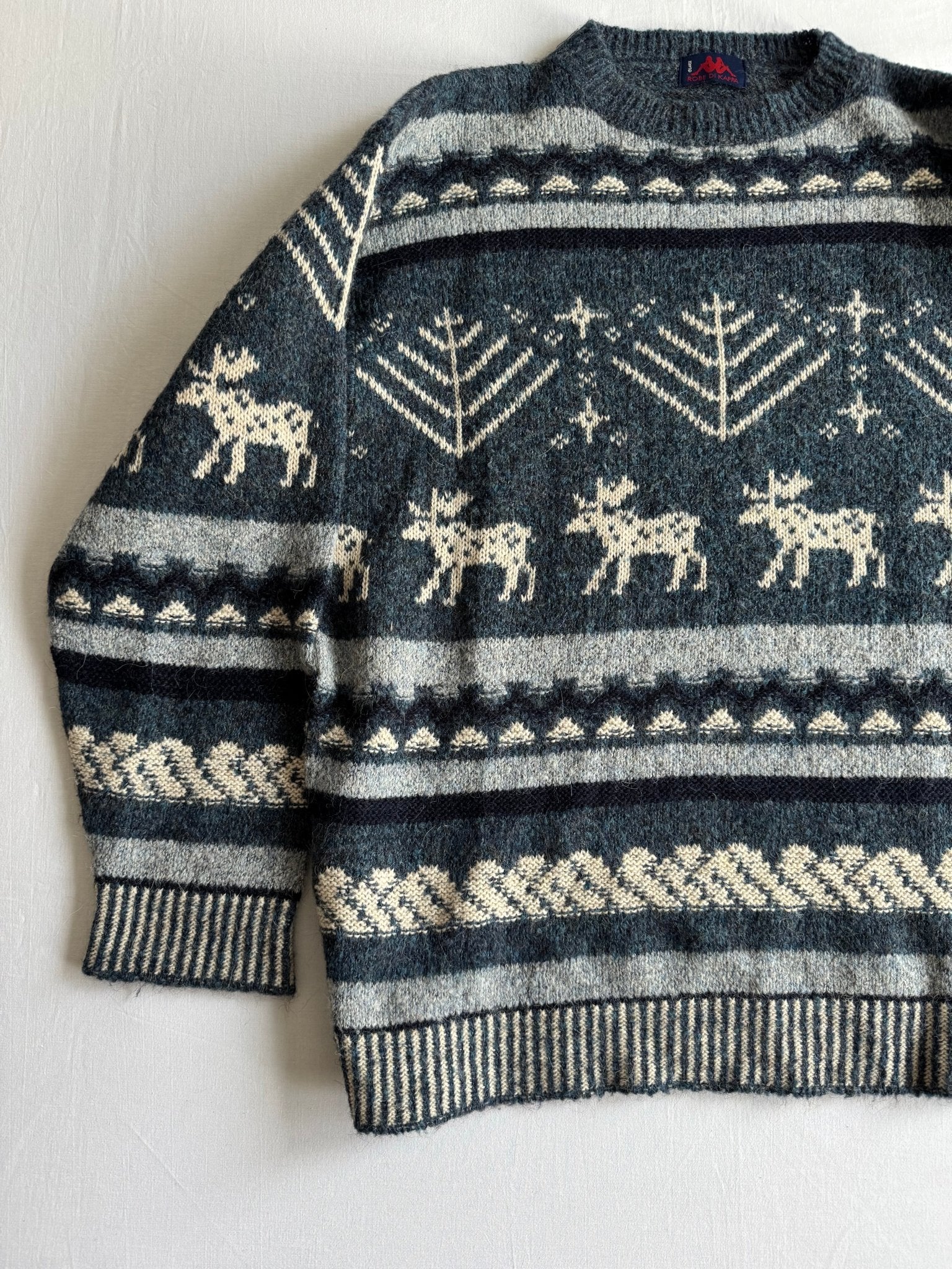 🧶 Pulover Vintage Bărbați Kappa Navy cu Model Etnic din Lână, Alpaca și Acril – L - anbracaminte
