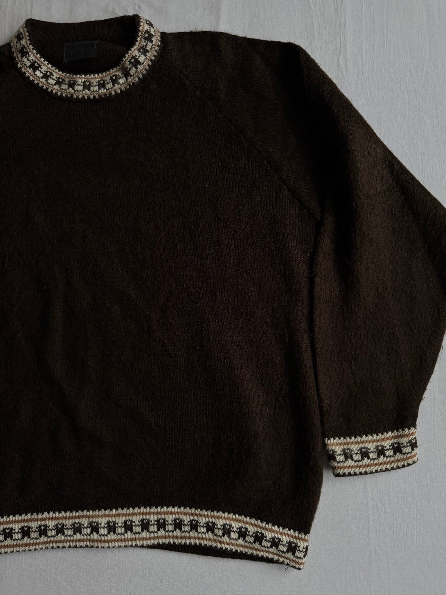 🧶 🦙 Pulover Vintage Bărbați Maro Închis din Alpaca – L - anbracaminte