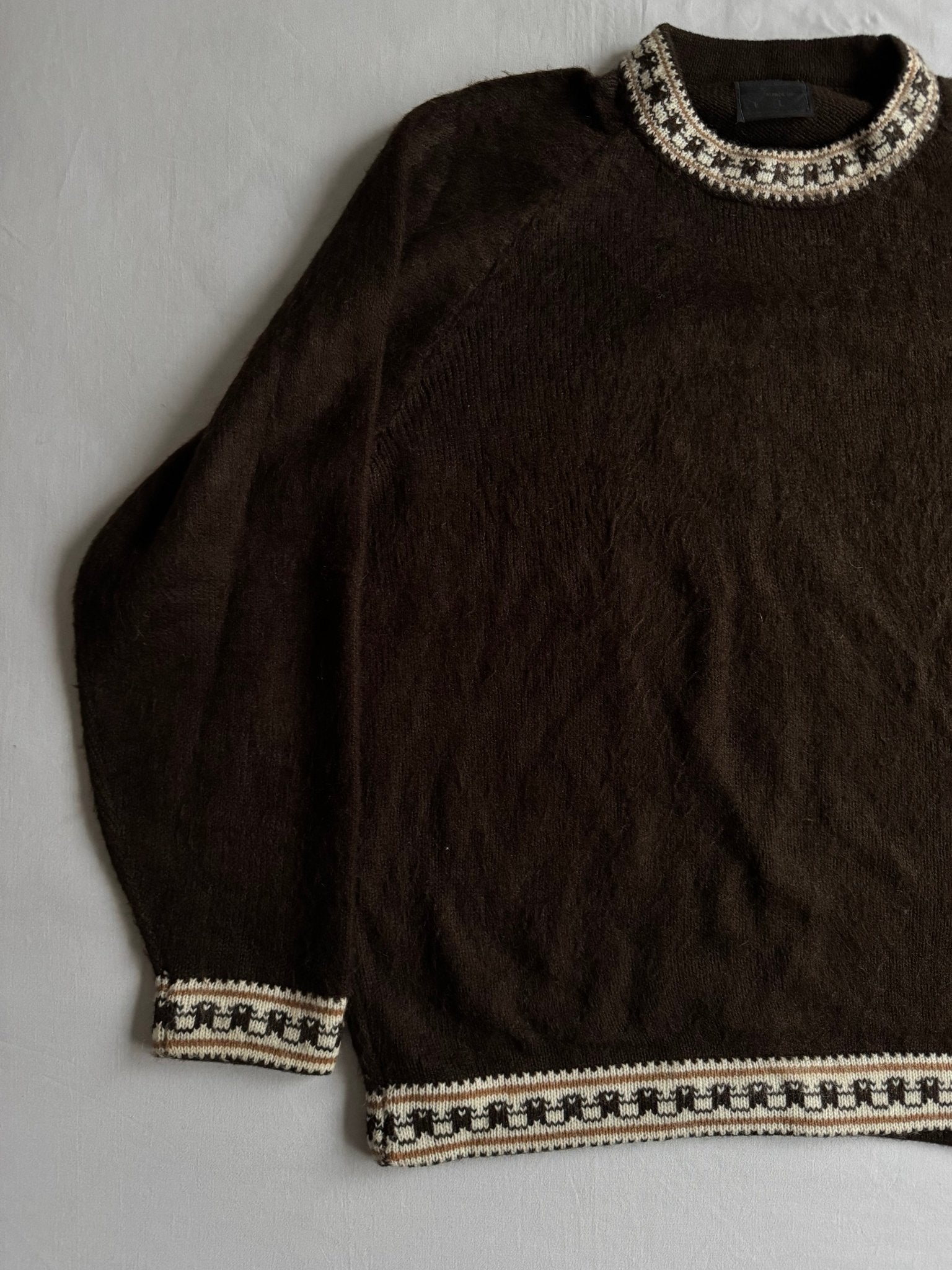 🧶 🦙 Pulover Vintage Bărbați Maro Închis din Alpaca – L - anbracaminte