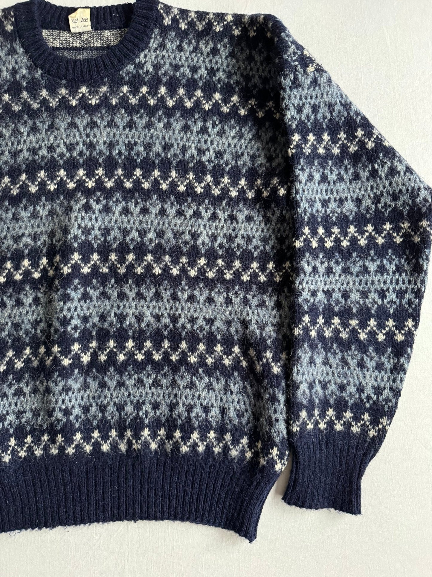 🧶 Pulover Vintage Bărbați Navy cu Model Etnic – 50 (L) - anbracaminte