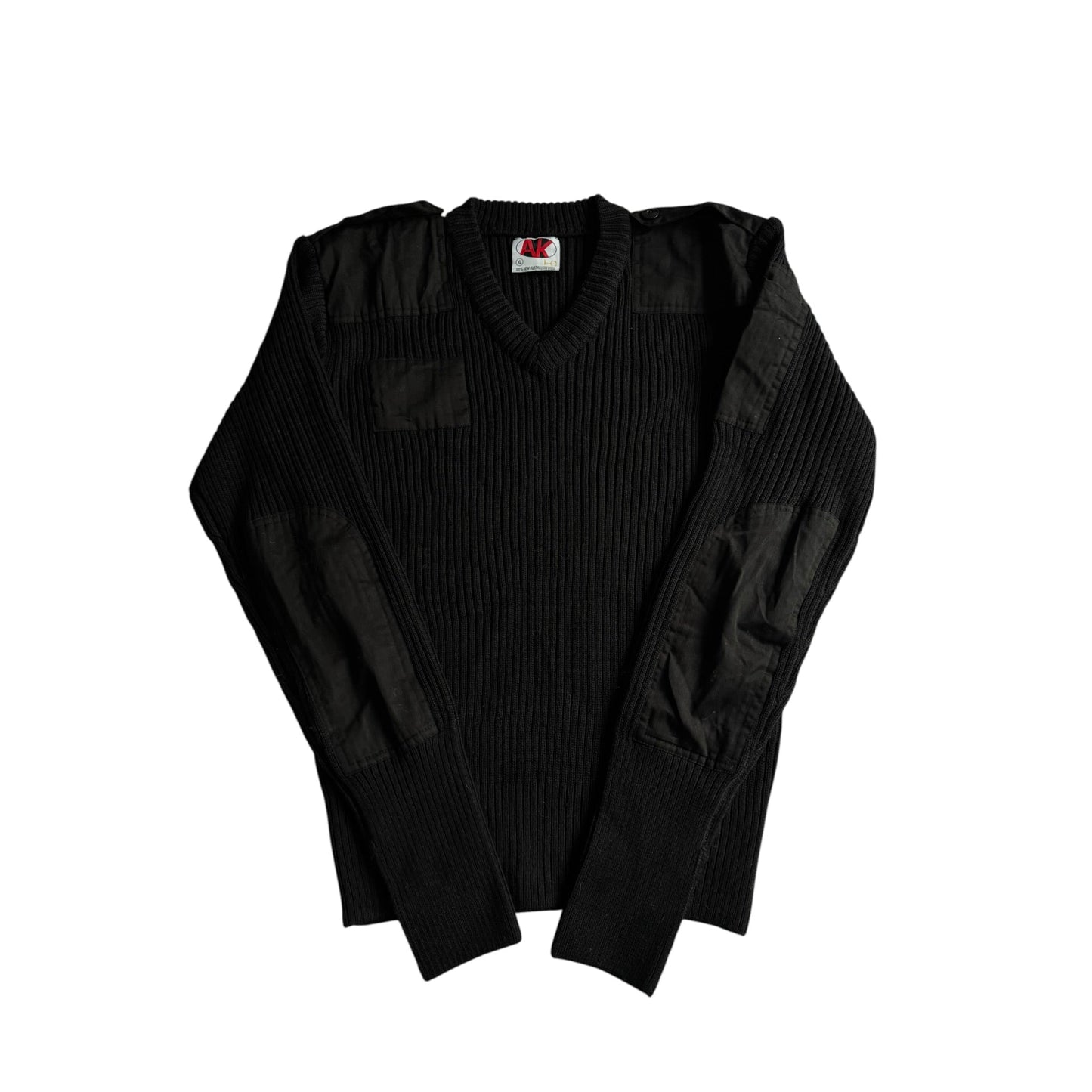 🧶 Pulover Vintage Bărbați Negru Military din Lână Virgină cu Guler V – L - anbracaminte