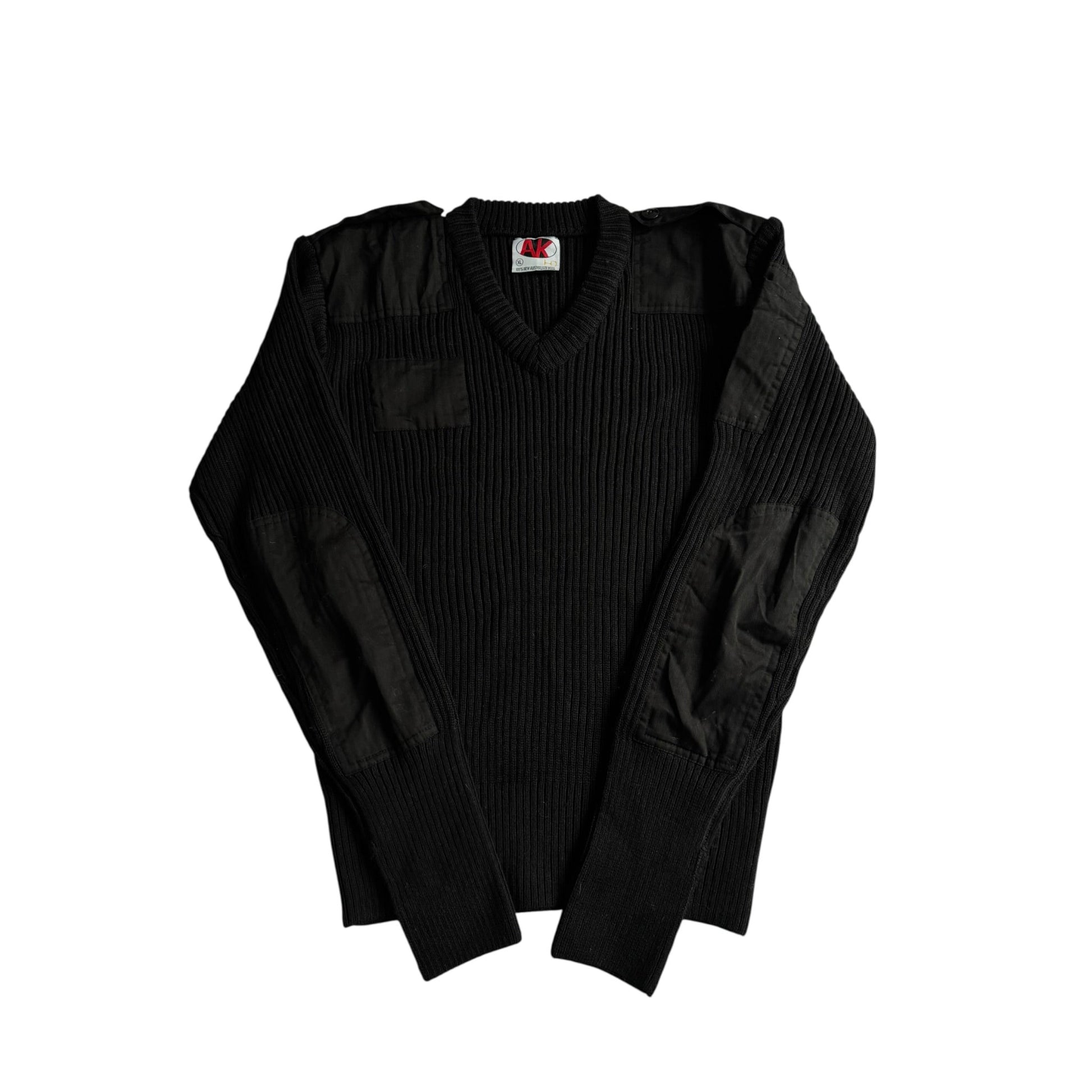 🧶 Pulover Vintage Bărbați Negru Military din Lână Virgină cu Guler V – L - anbracaminte