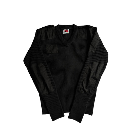 🧶 Pulover Vintage Bărbați Negru Military din Lână Virgină cu Guler V – L - anbracaminte