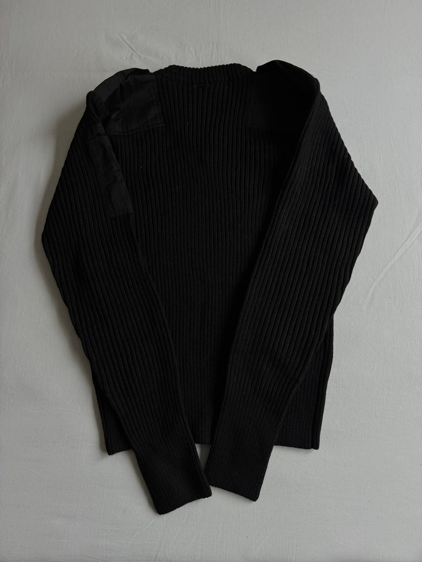 🧶 Pulover Vintage Bărbați Negru Military din Lână Virgină cu Guler V – L - anbracaminte
